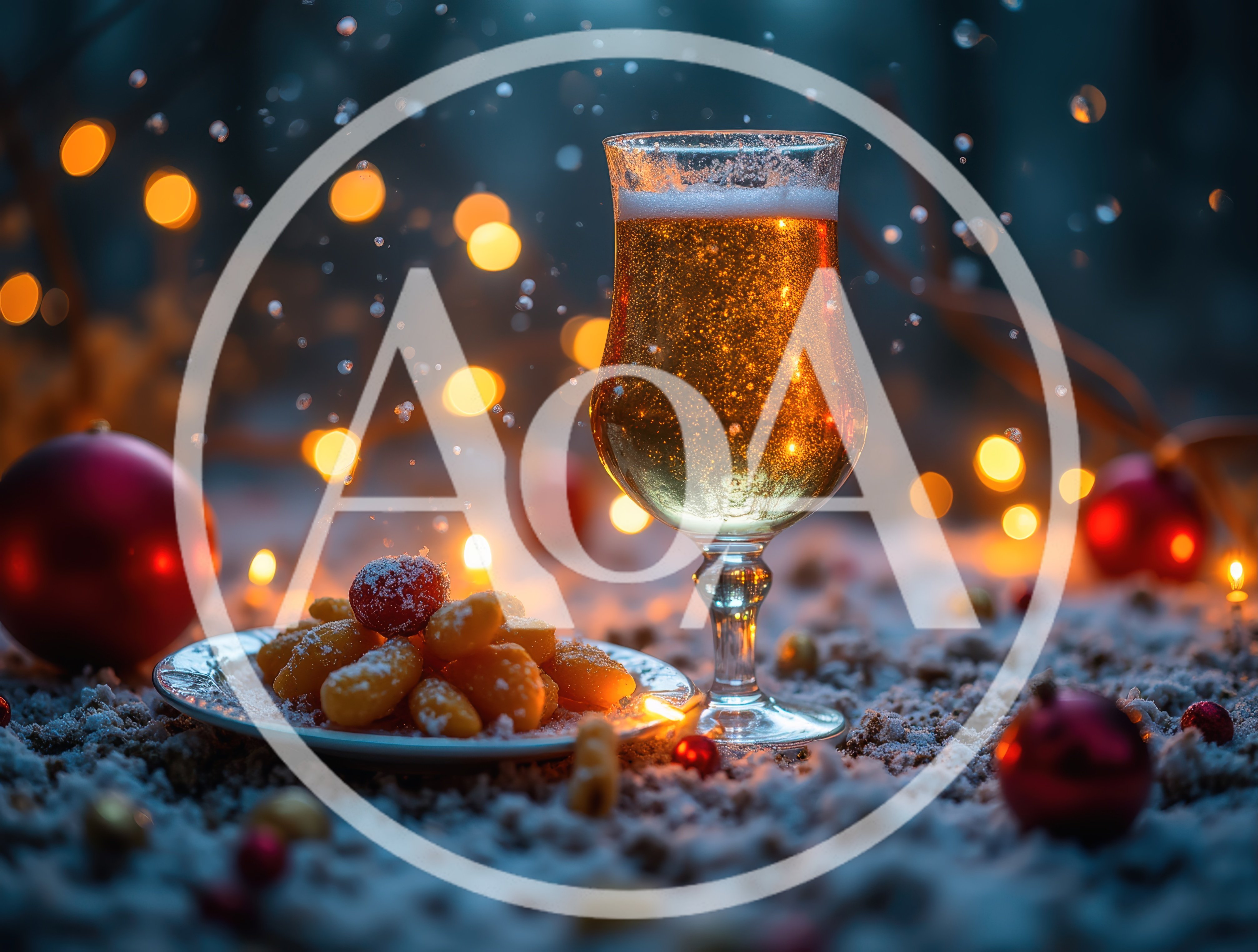 Glass of Golden Beer with Christmas Snacks