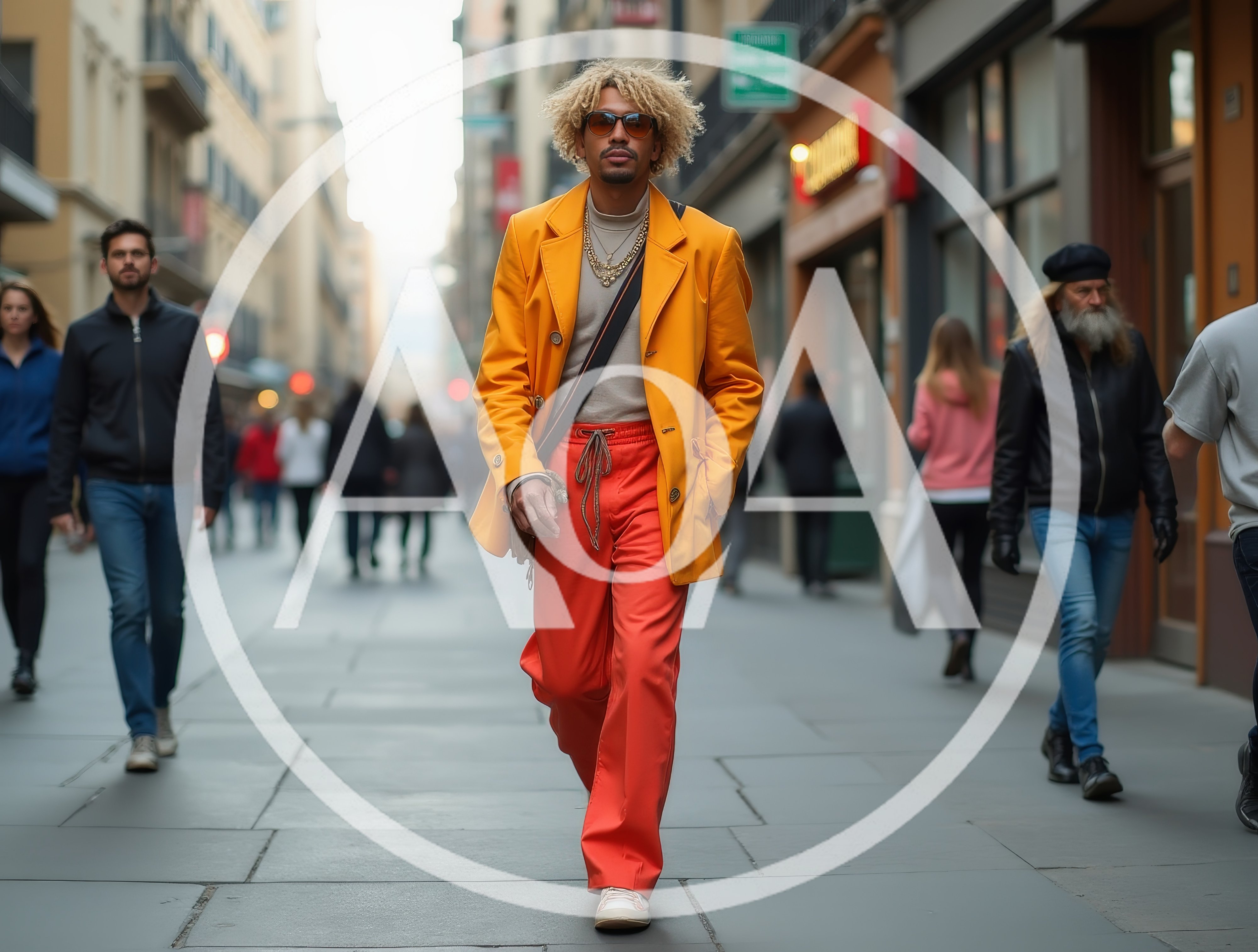 Stylish Man Walking Down A Busy City Street