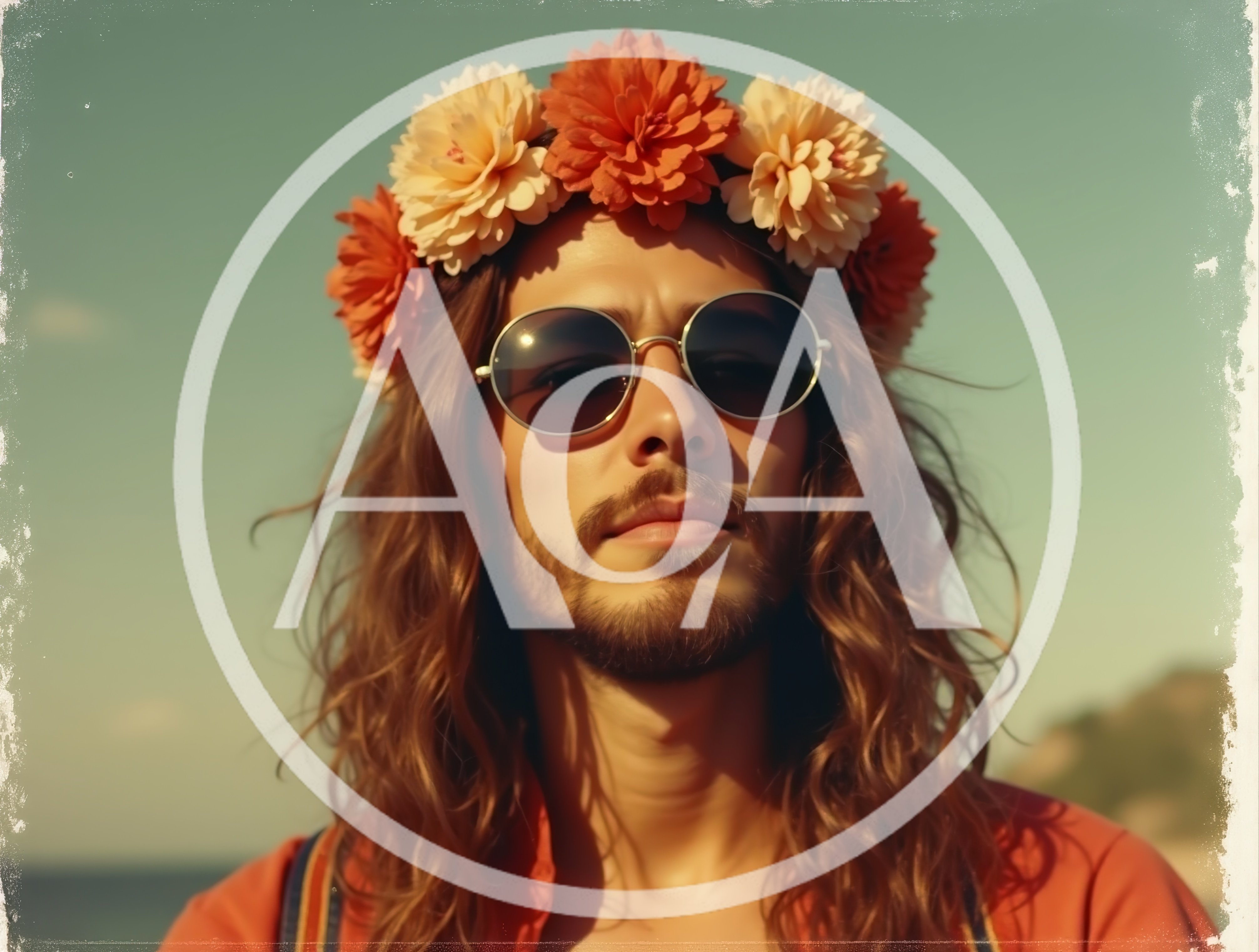 Young Man With Long Hair Wearing Flower Crown And Sunglasses