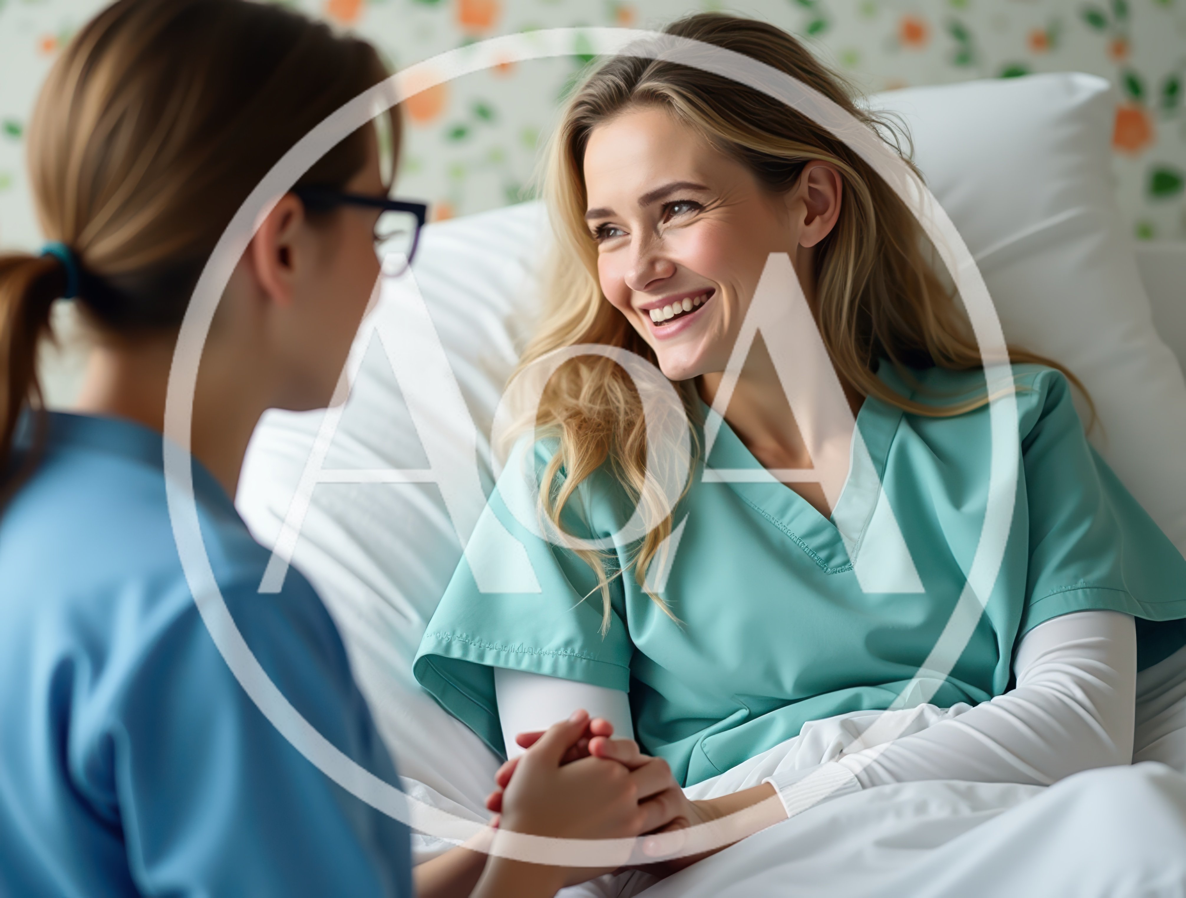 Nurse Comforting A Smiling Patient In Hospital Bed