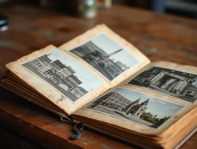 Vintage Photo Album Open On A Wooden Table