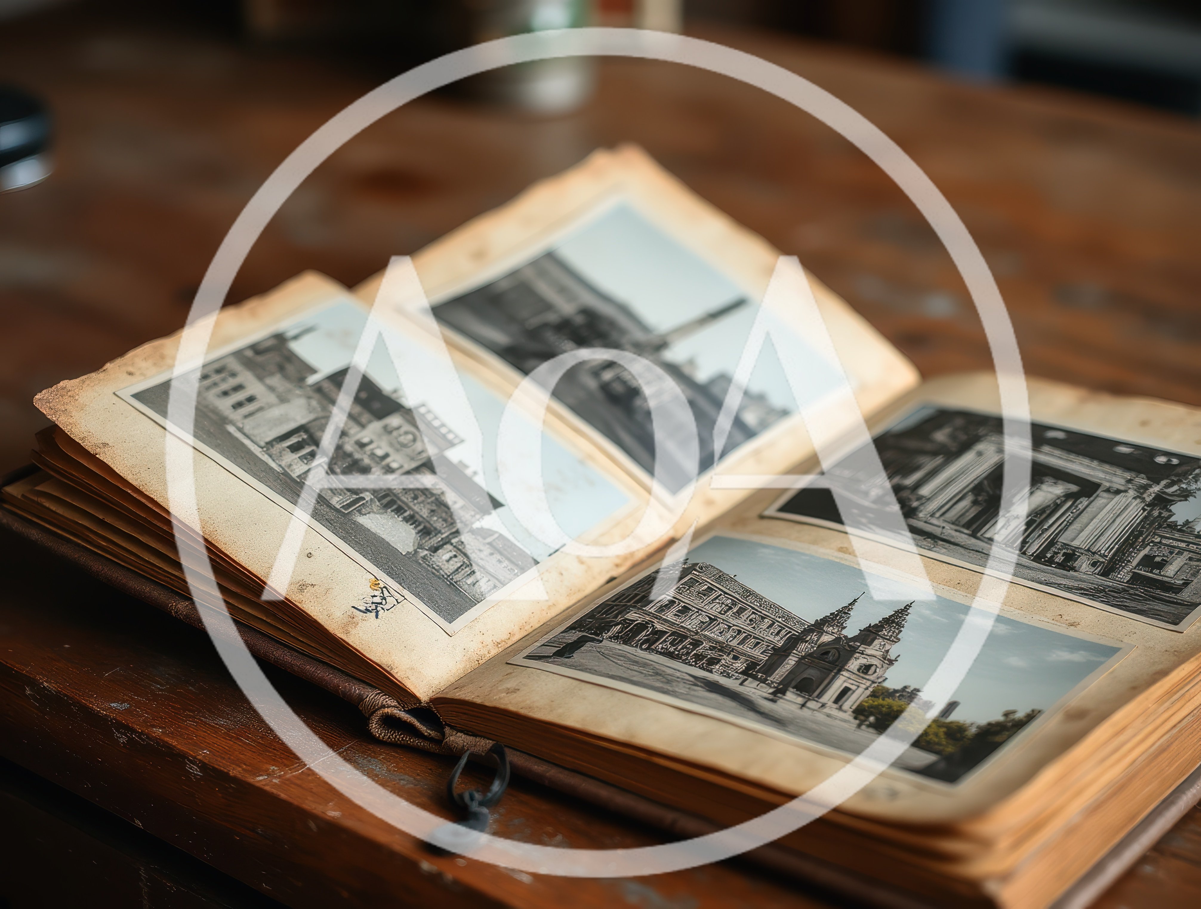 Vintage Photo Album Open On A Wooden Table