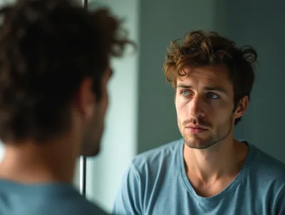 Young Man Looking At His Reflection In A Mirror