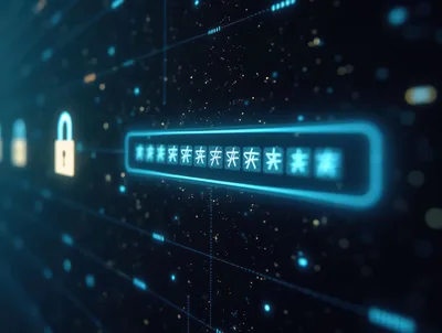 Digital Password Input Field With Glowing Security Lock