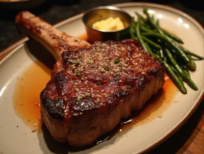 Grilled Tomahawk Steak Served With Green Beans