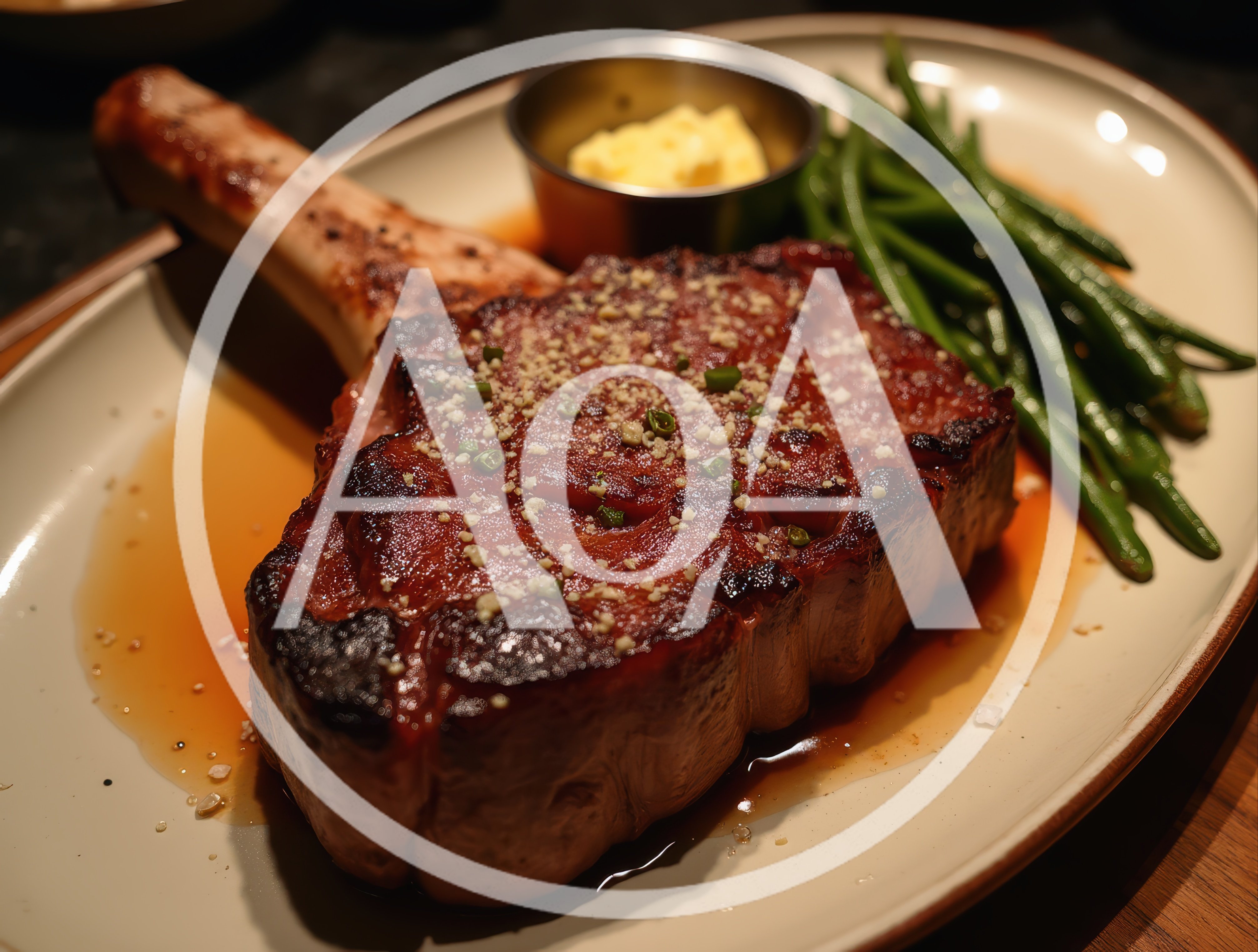 Grilled Tomahawk Steak Served With Green Beans