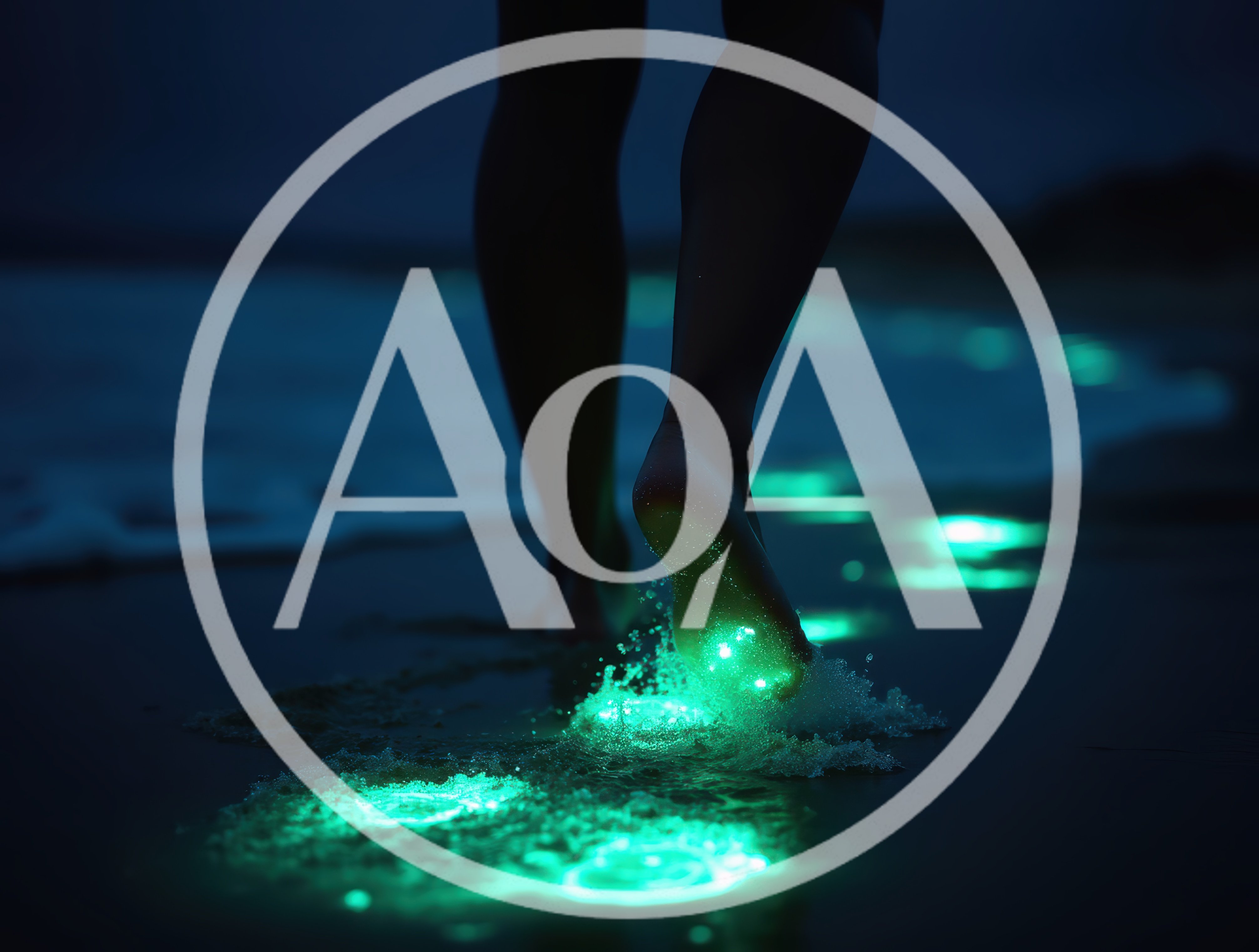 Person Walking On Bioluminescent Beach At Night