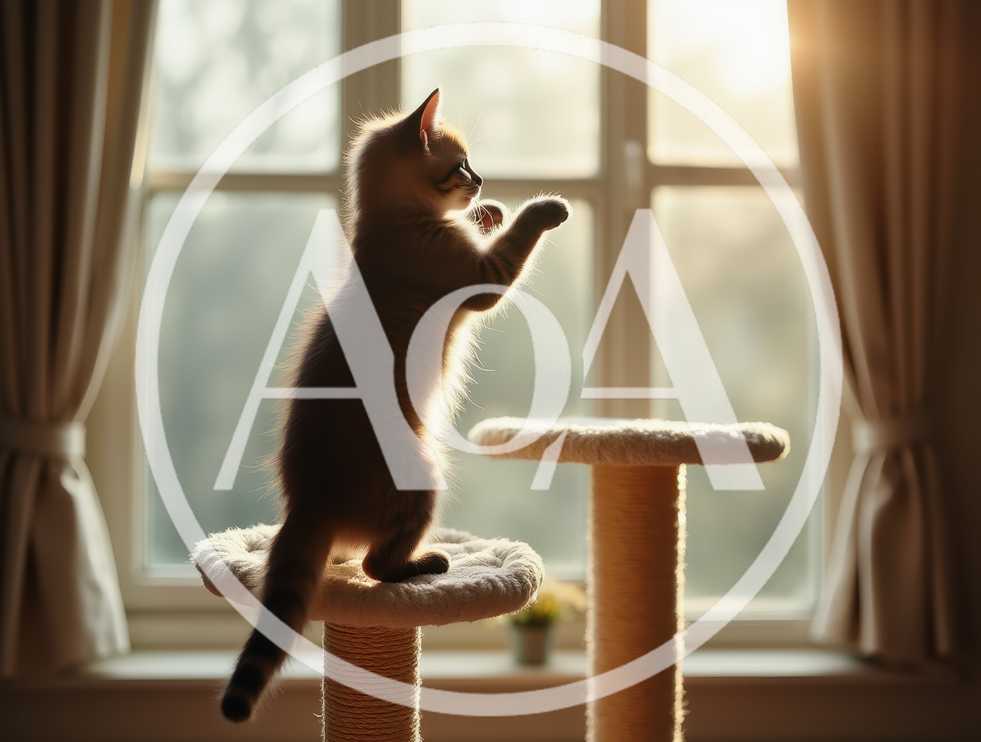 Cute Kitten Playing On A Cat Tree
