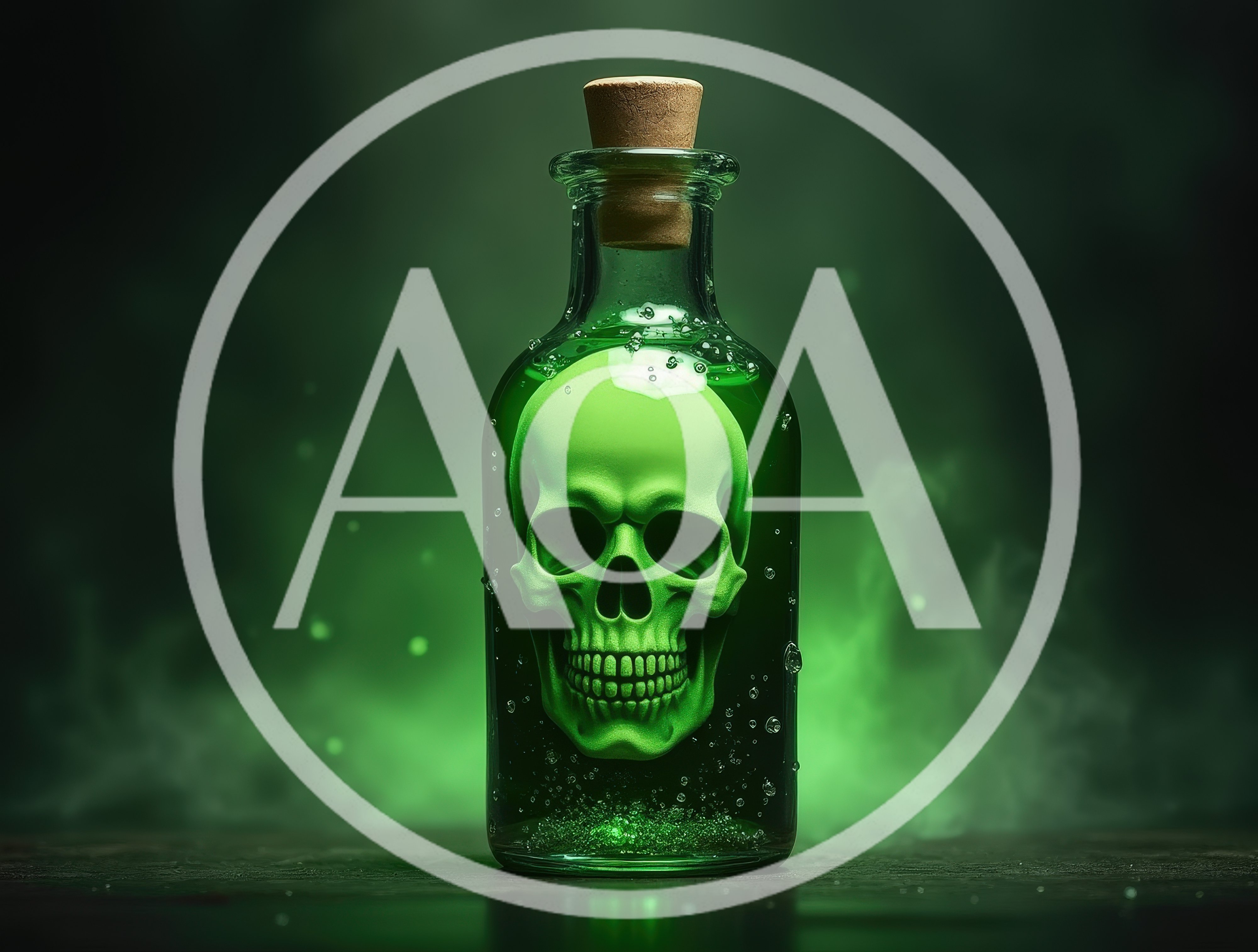 Green Poison Potion Bottle With Skull Inside