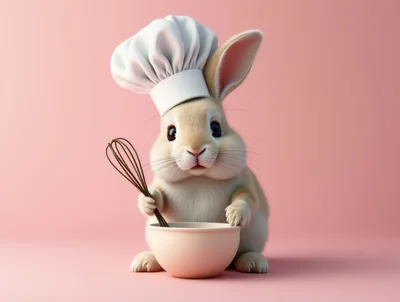 Cute Bunny Chef Holding A Whisk And Mixing Bowl