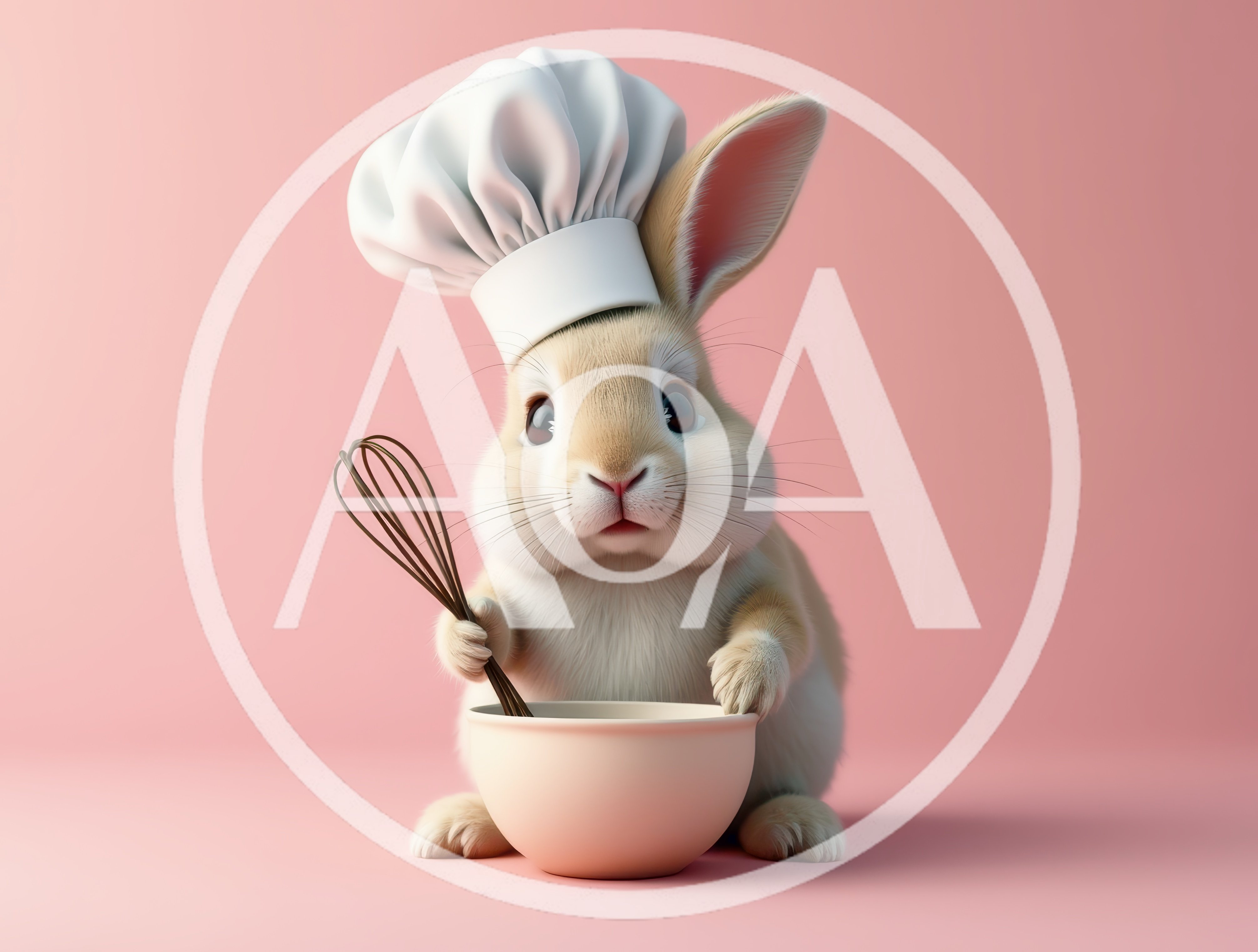 Cute Bunny Chef Holding A Whisk And Mixing Bowl