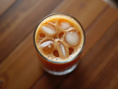 Top View Of Iced Thai Tea In Glass