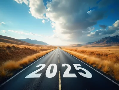 Empty Road Leading Into The Year 2025