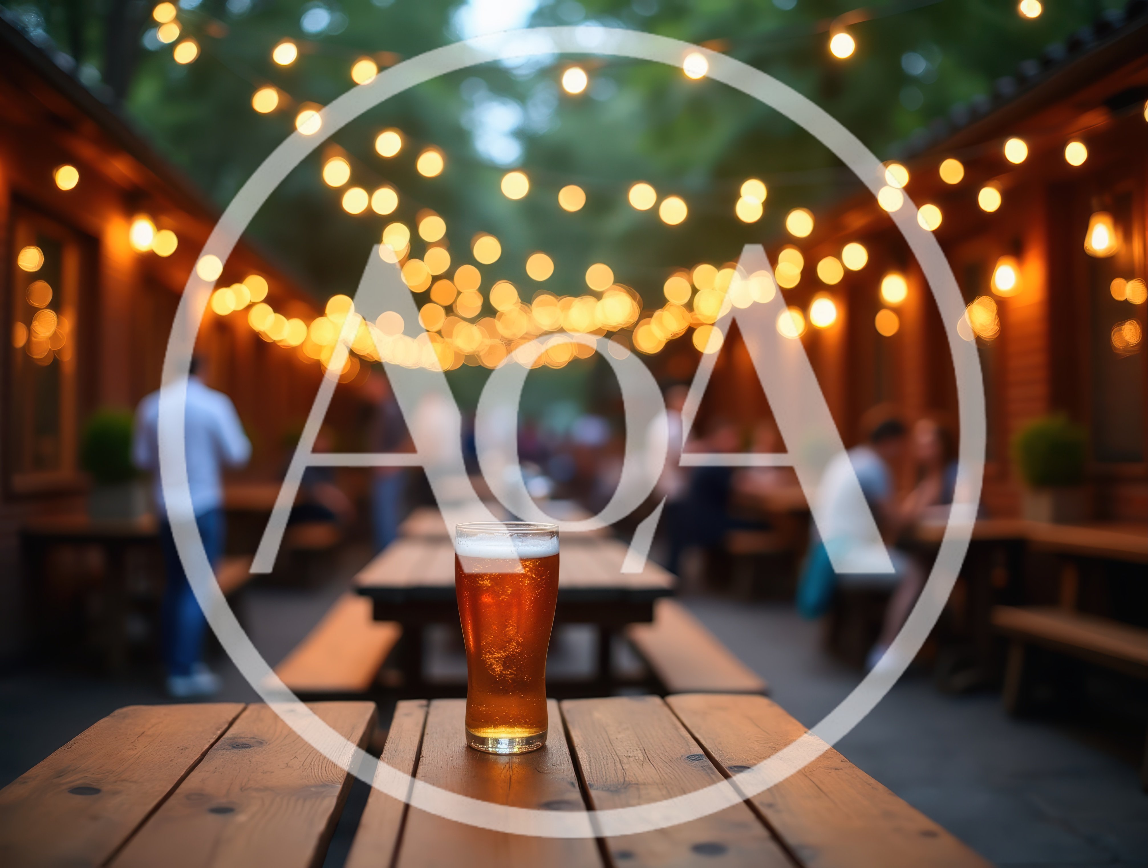 Glass Of Beer On A Wooden Table In A Beer Garden