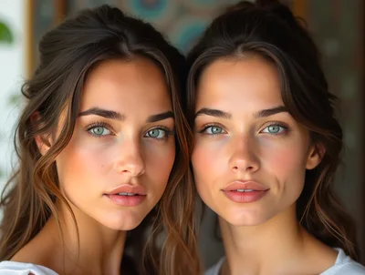Portrait Of Two Identical Twin Sisters
