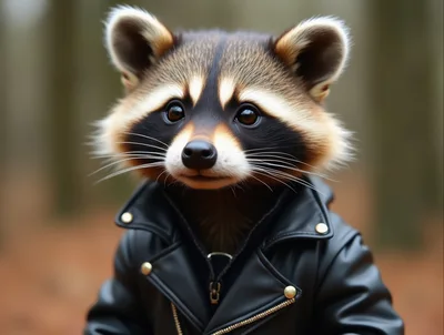 Cute Raccoon Wearing A Stylish Black Leather Jacket