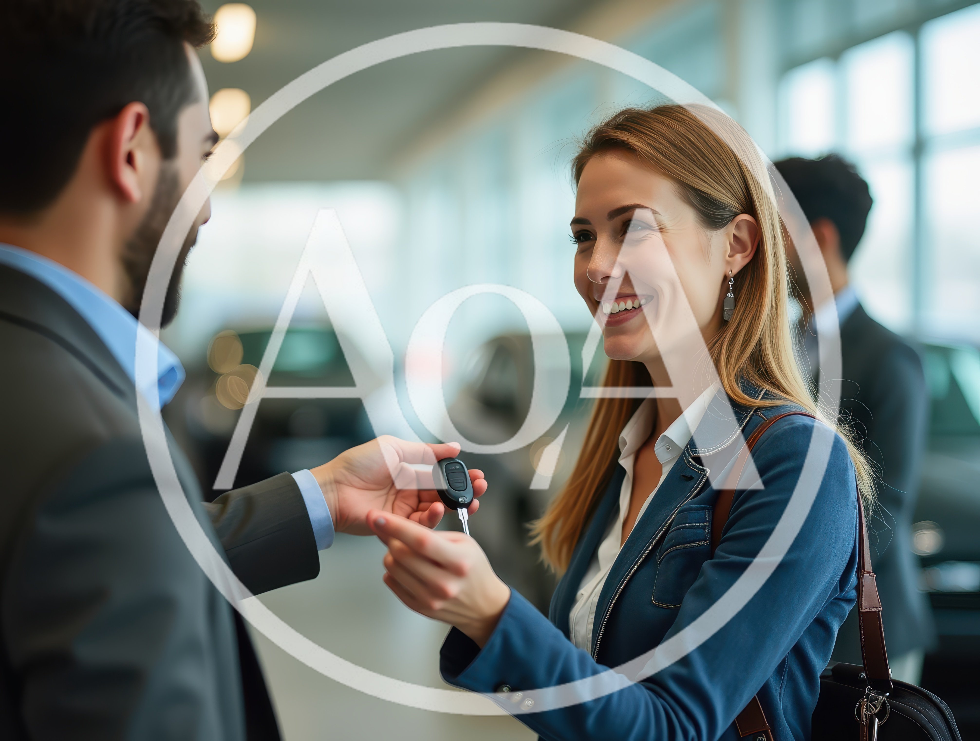Car Salesman Handing Keys To A Happy Customer