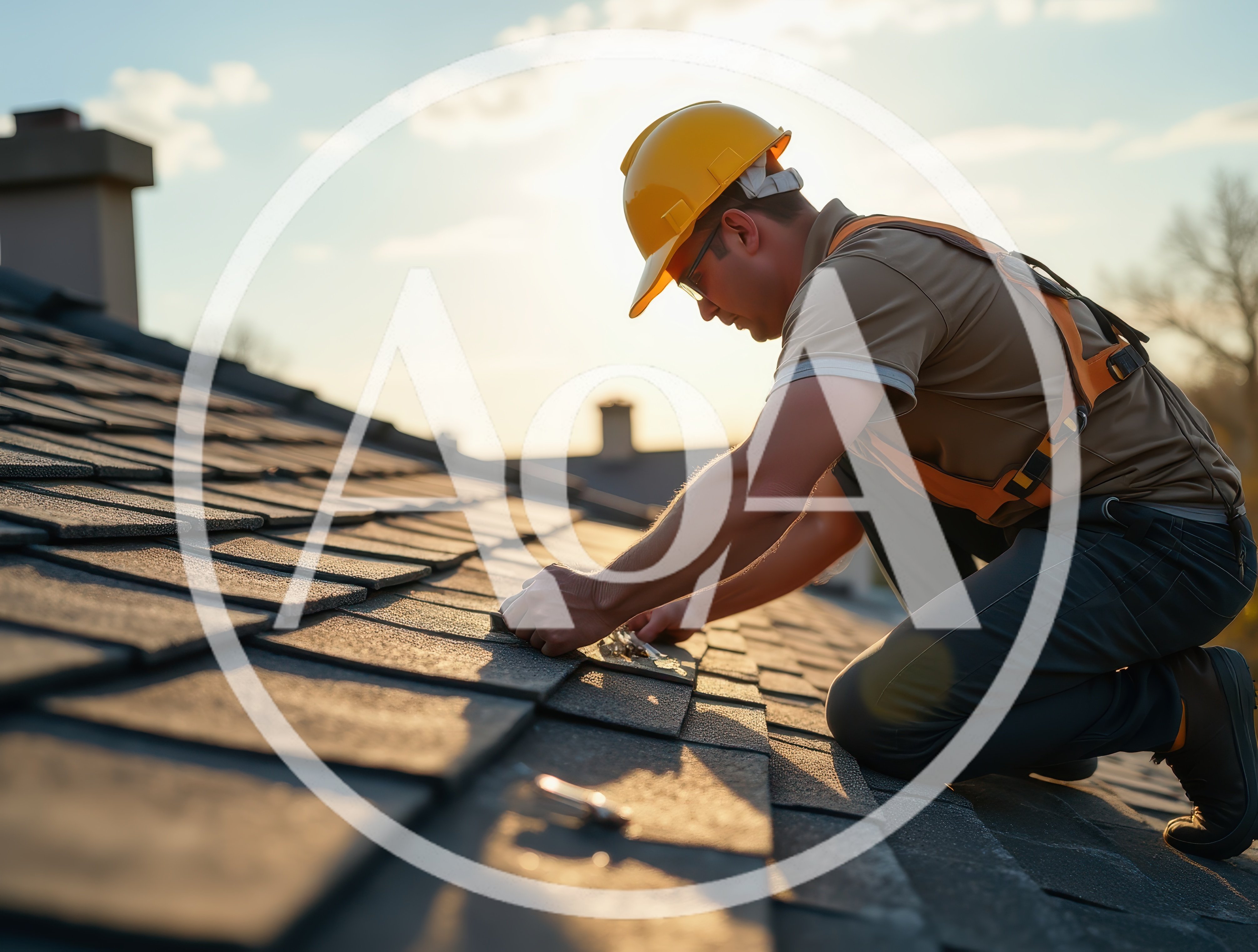 Professional Roofer Installing Shingles on Residential Roof