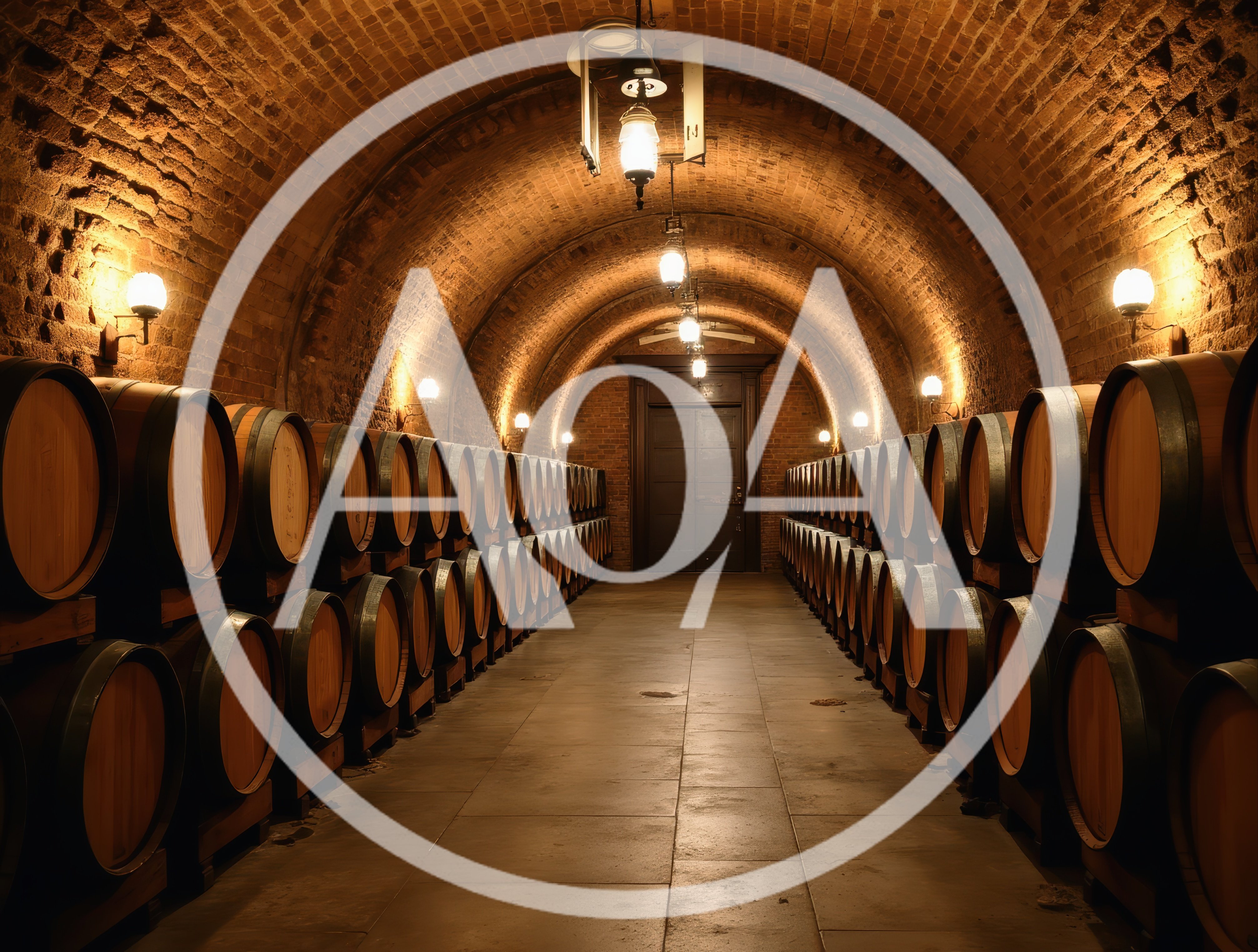 Wine Barrels Stored In A Traditional Brick Cellar