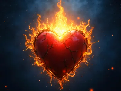 Burning Heart Wrapped In A Crown Of Thorns