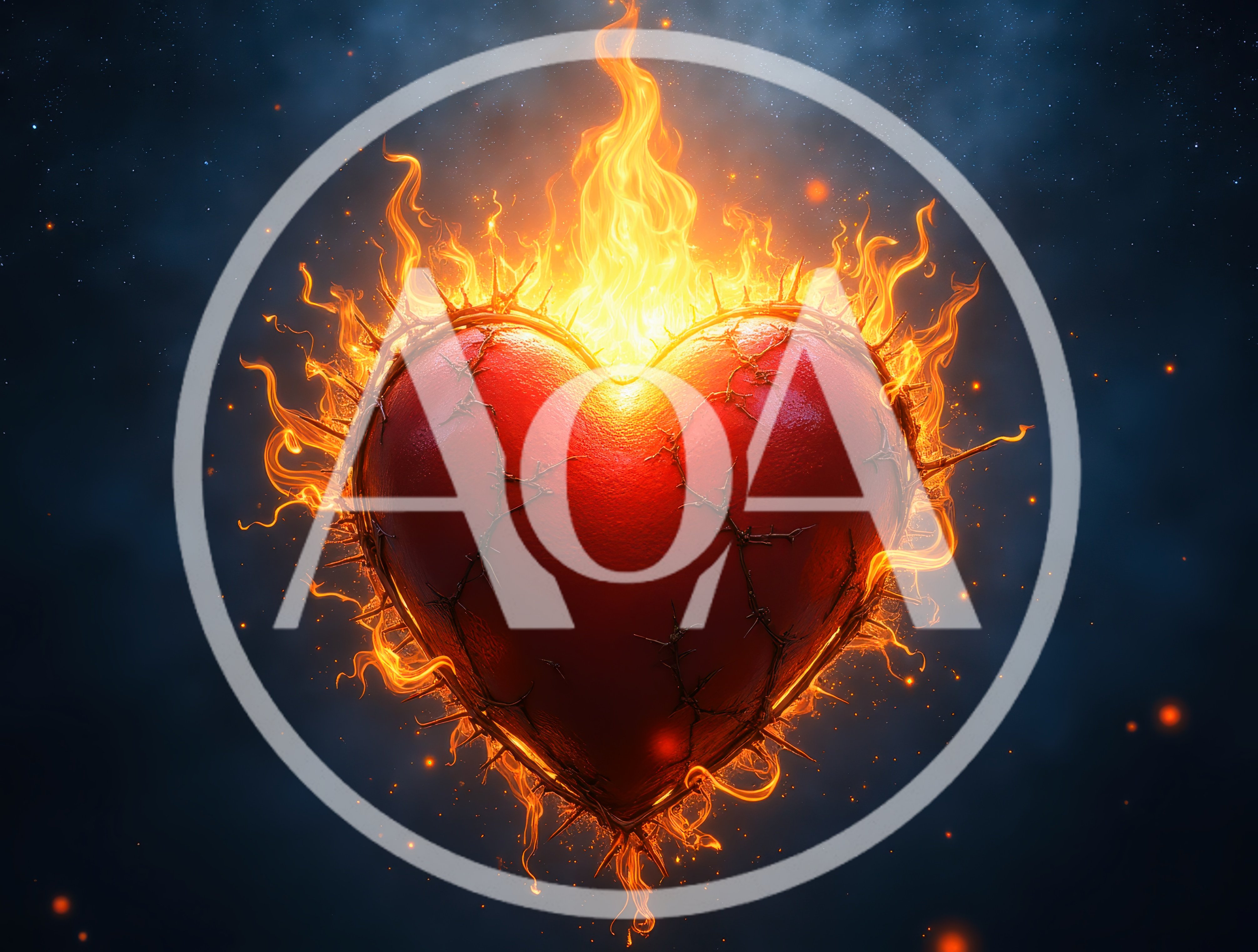 Burning Heart Wrapped In A Crown Of Thorns