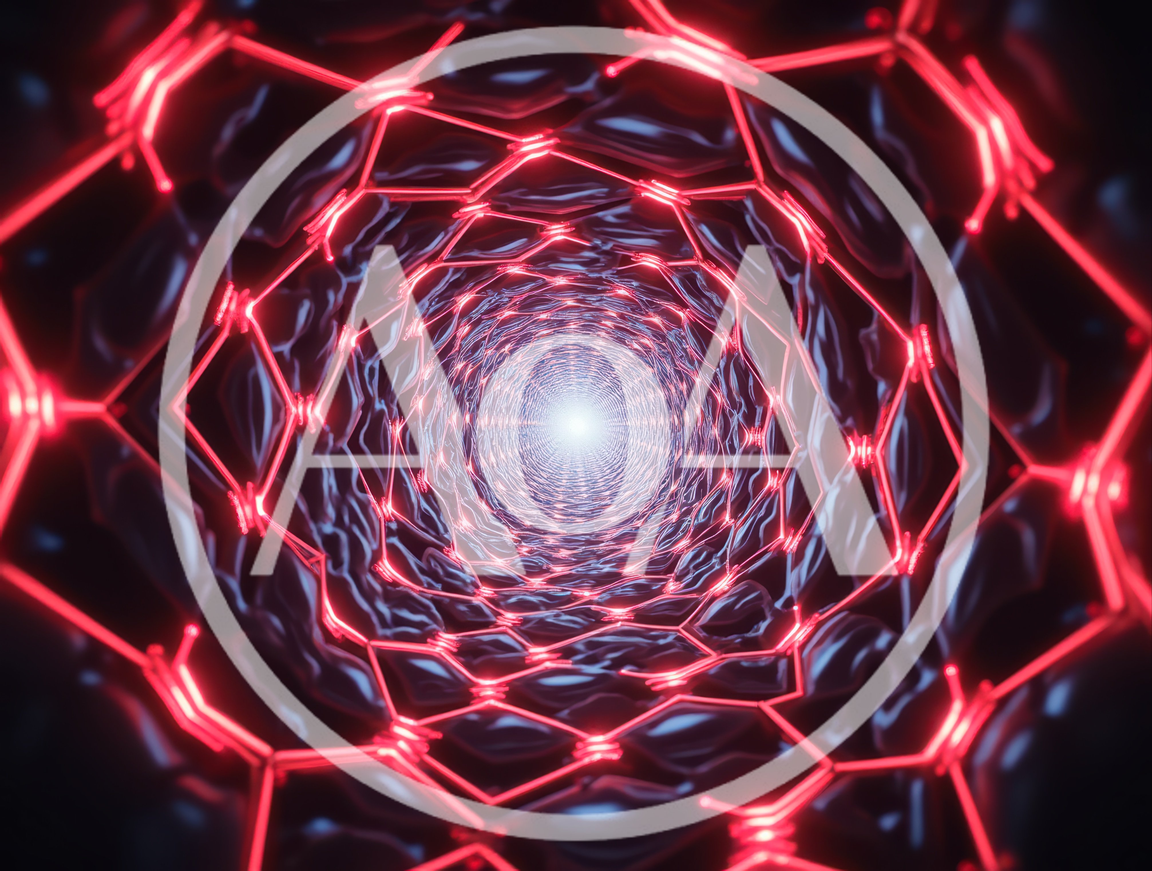 Futuristic Hexagonal Tunnel With Glowing Red Neon Lights