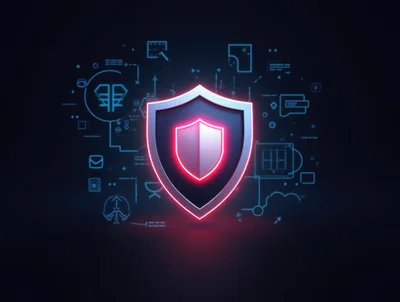 Cybersecurity Shield Icon With Digital Network Interface