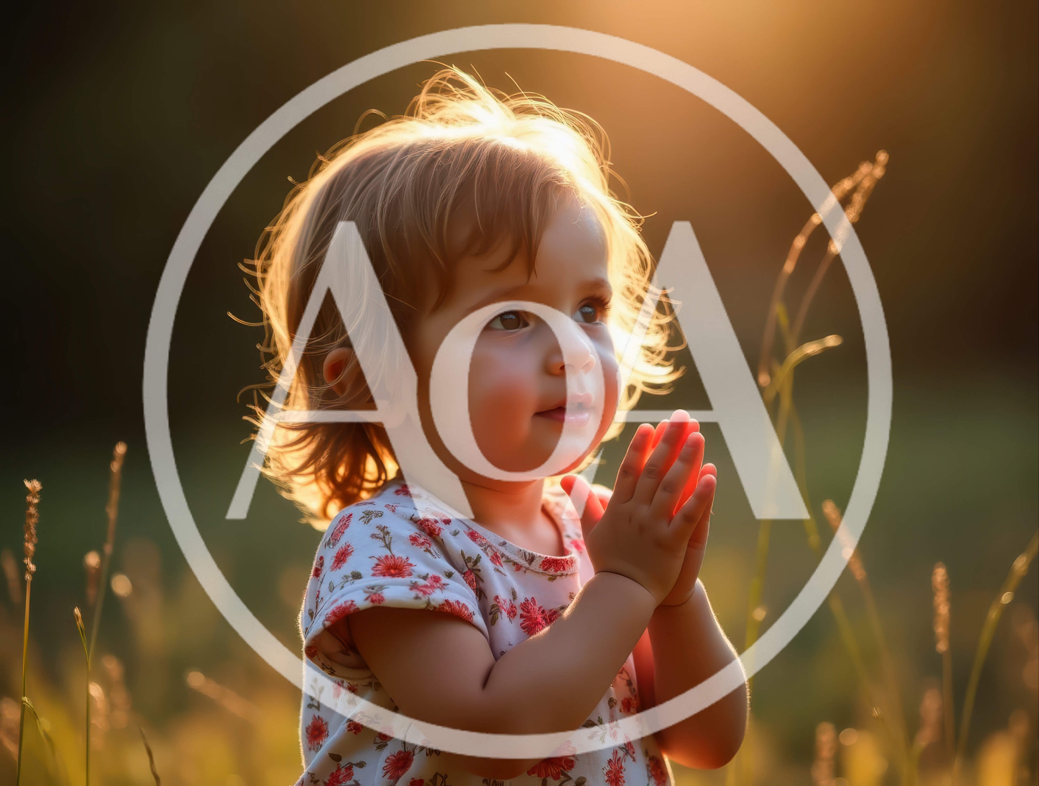 Toddler Girl Praying in a Golden Hour Meadow