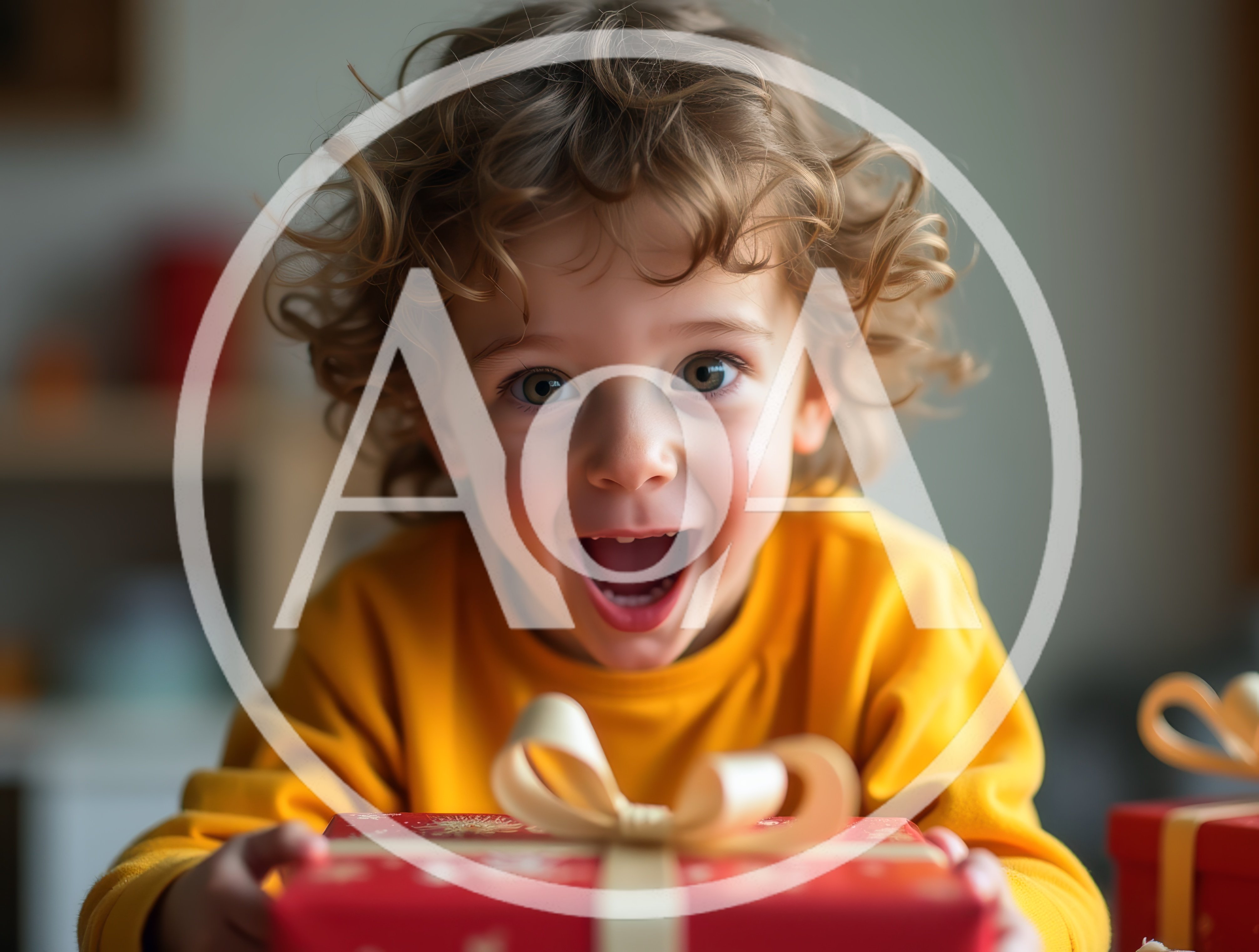 Excited Toddler Holding A Red Christmas Gift