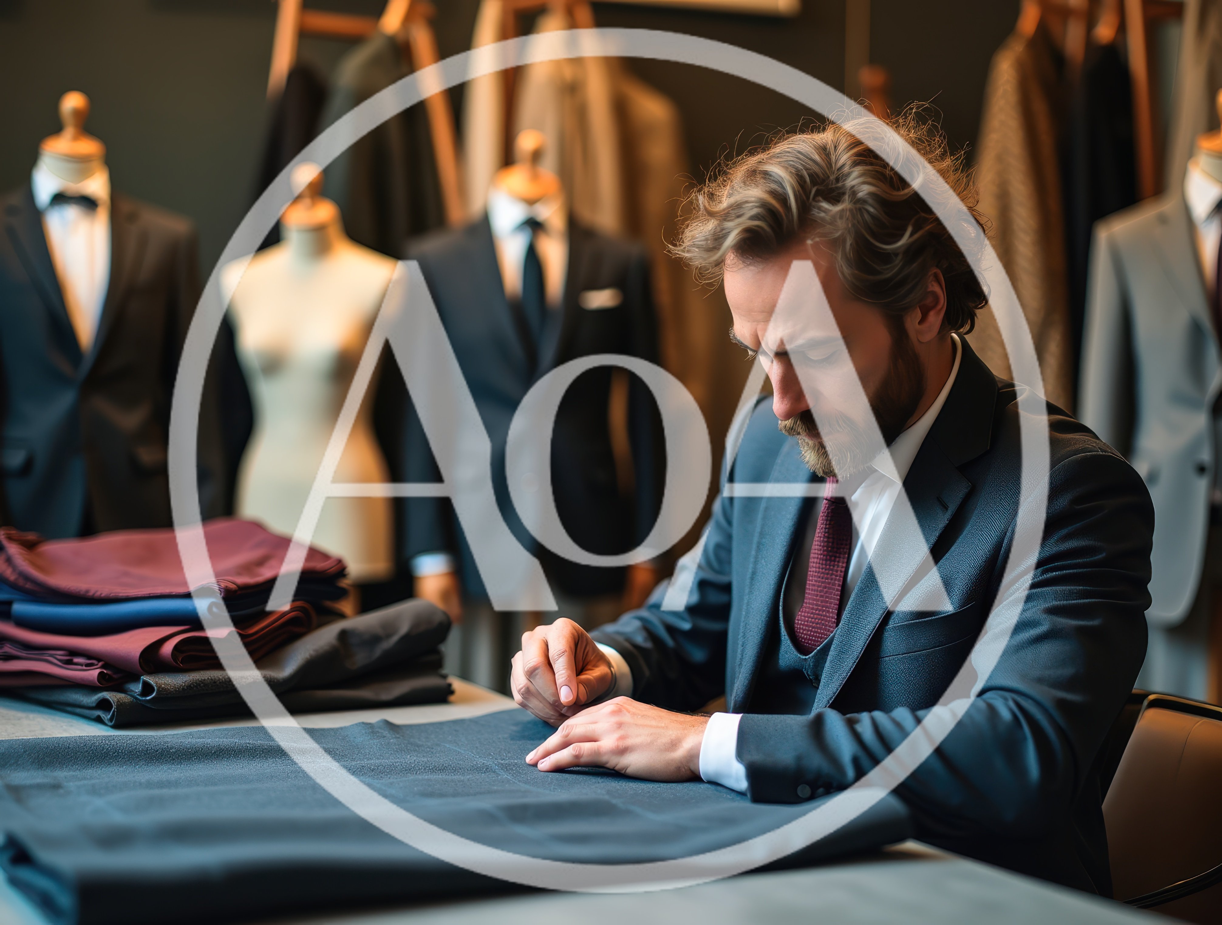 Professional Tailor Measuring Fabric In A Bespoke Suit Shop