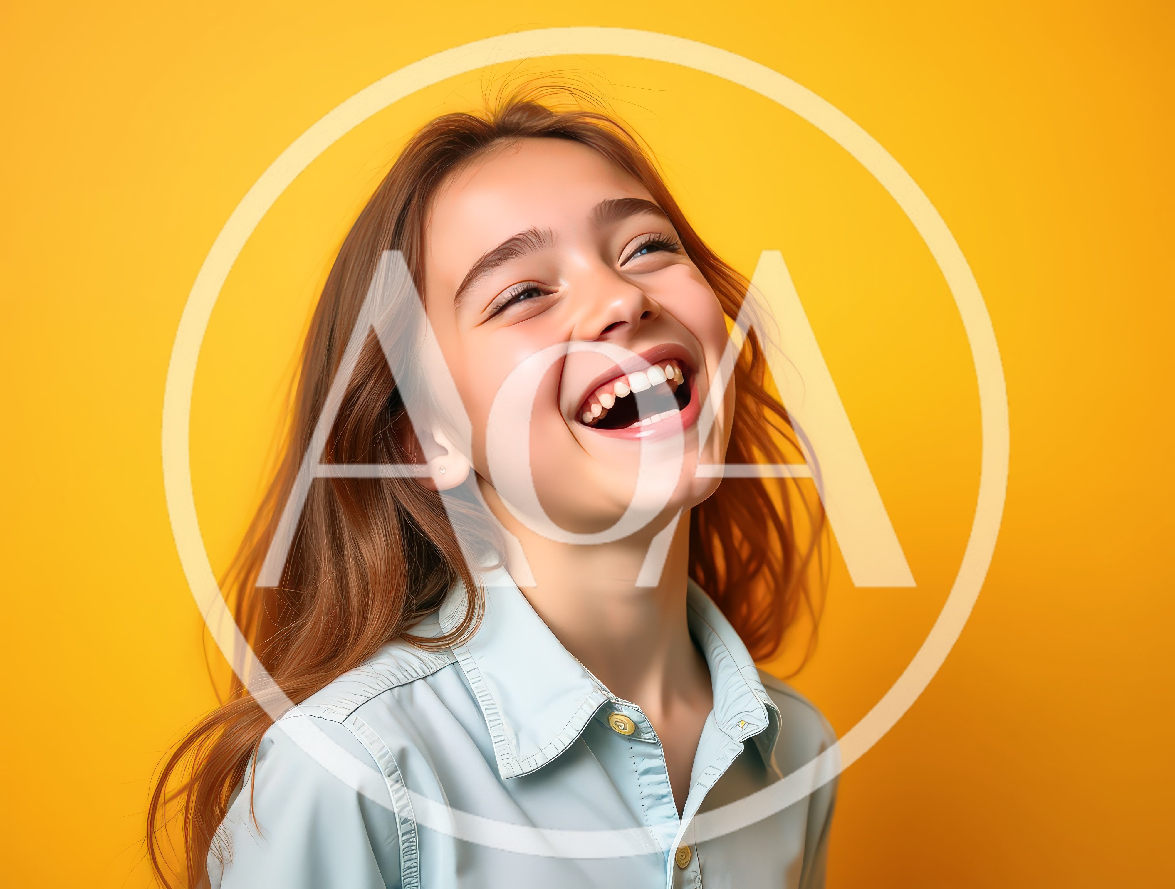 Happy Young Girl Laughing Against Yellow Background
