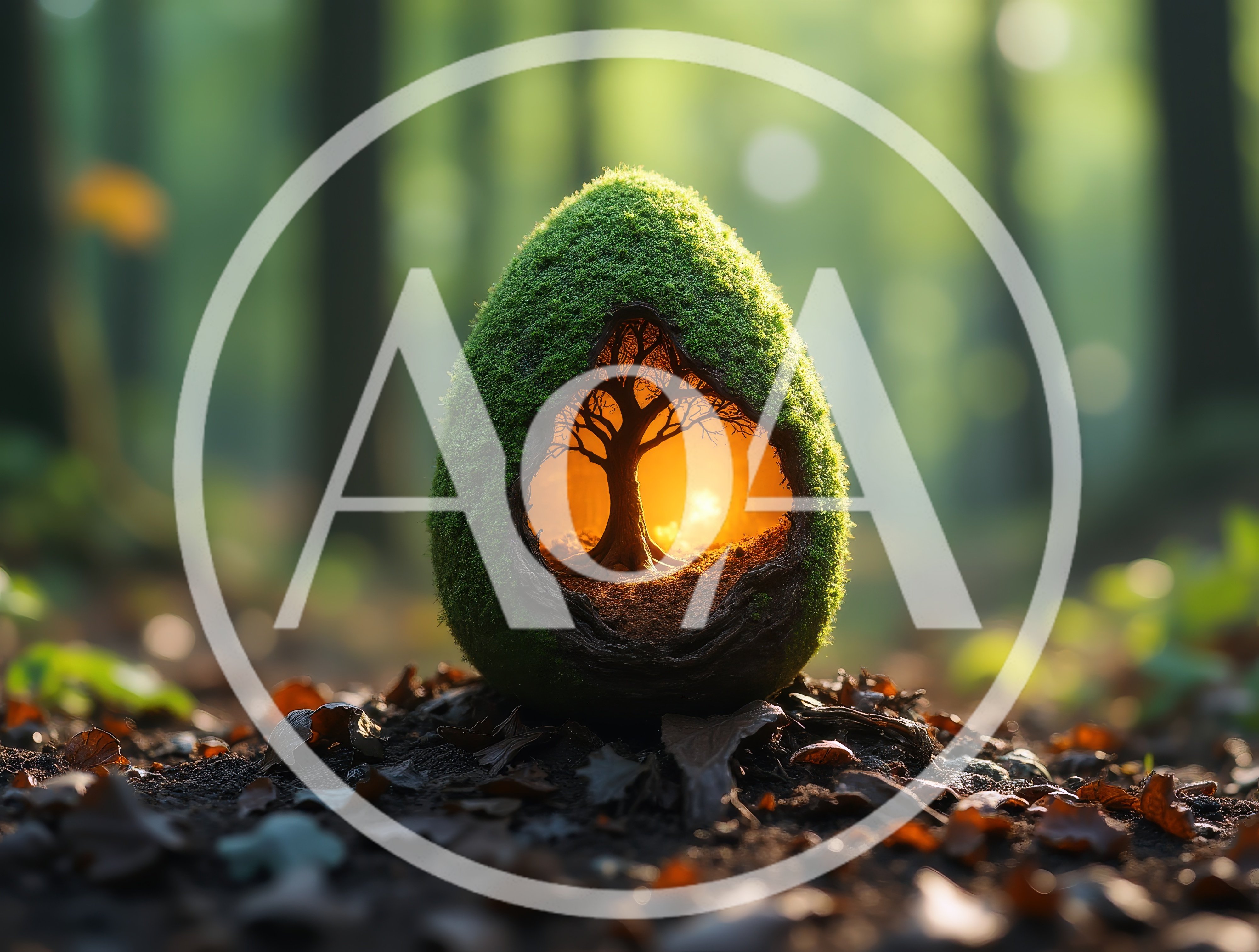 Moss Covered Egg Containing A Glowing Miniature Tree