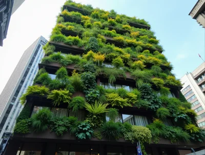 Modern Building Facade Covered In Lush Vertical Garden