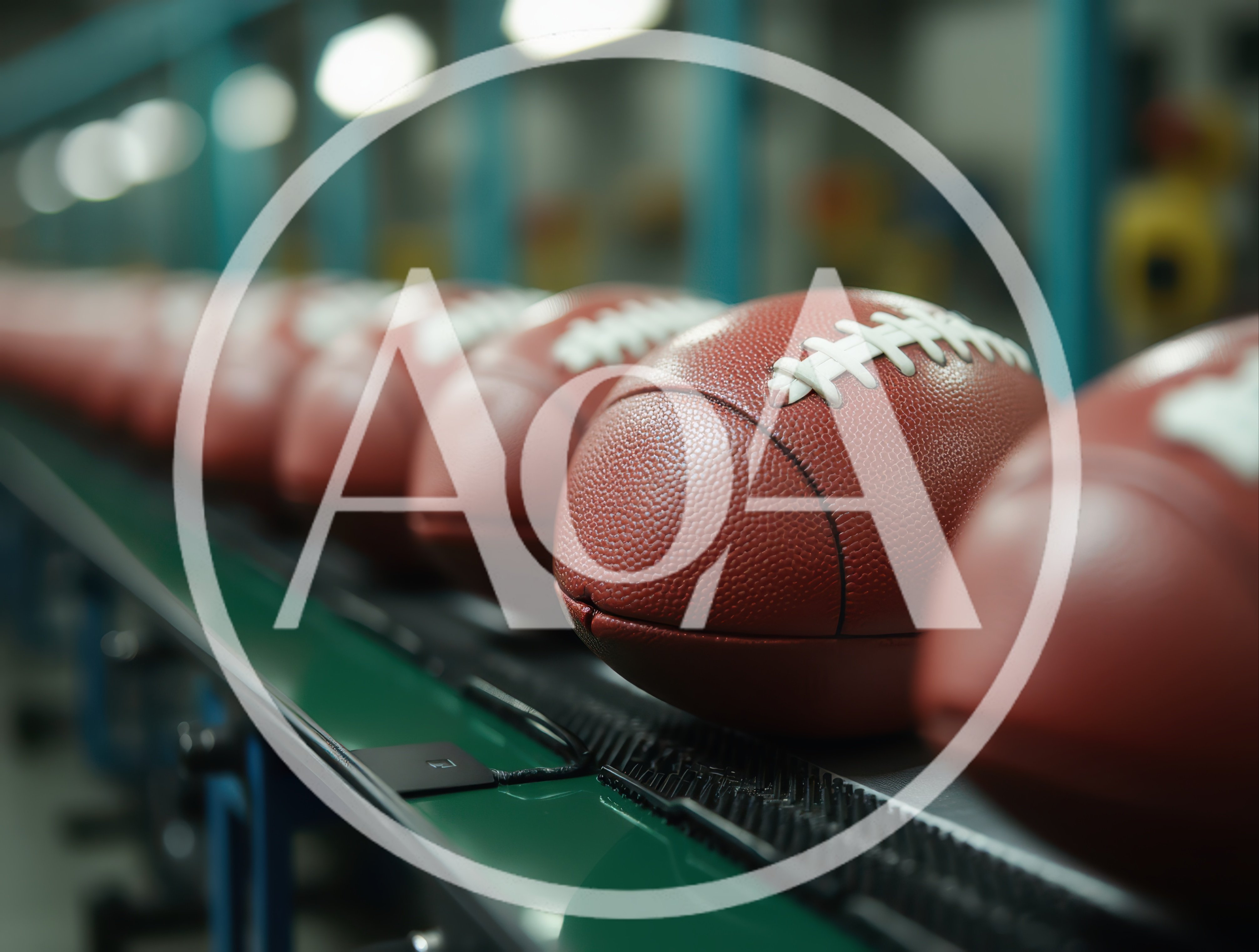 American Footballs Moving Along A Factory Assembly Line