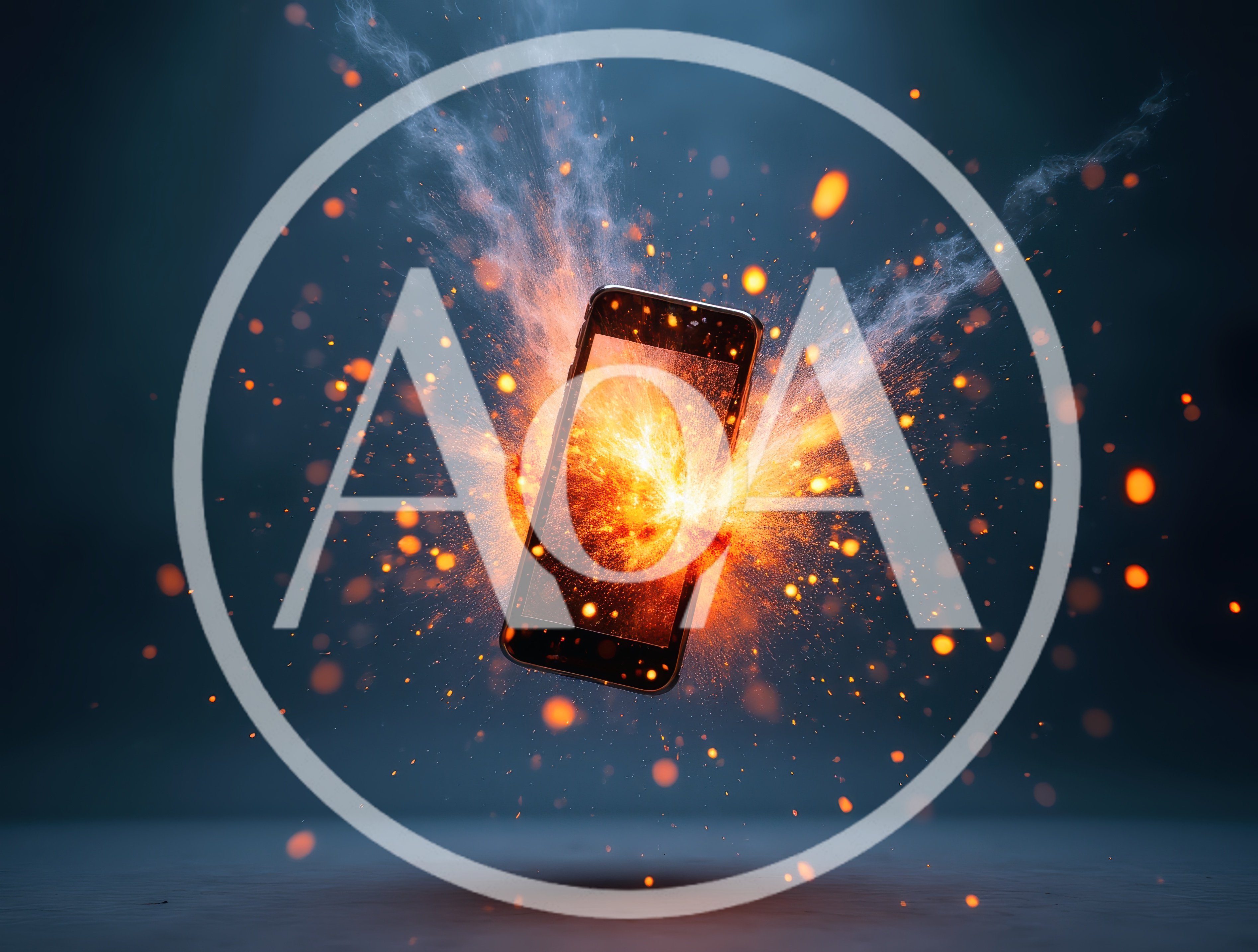Smartphone Exploding With Bright Sparks And Smoke