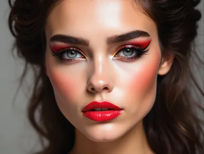 Portrait Of A Woman With Bold Red Makeup