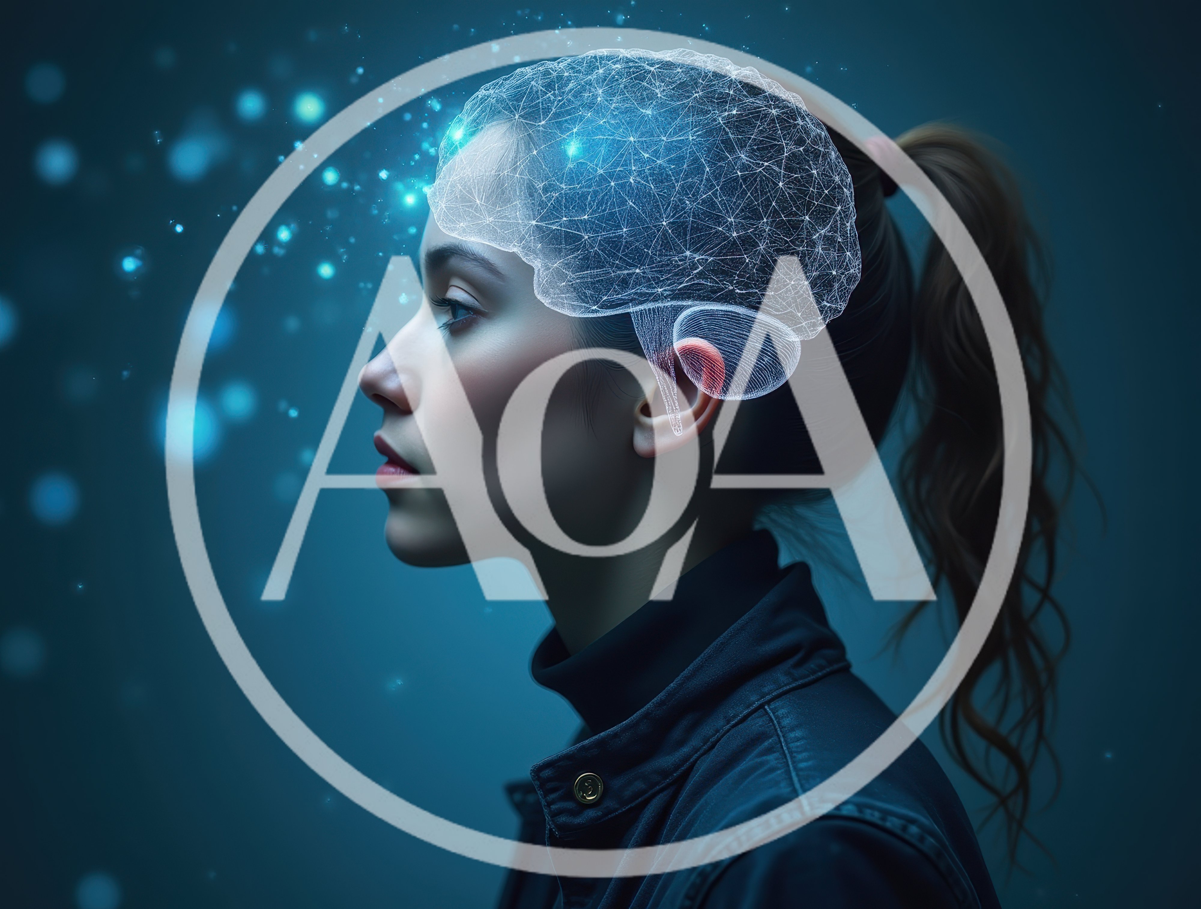 Young Woman With Digital Neural Network Brain Visualization