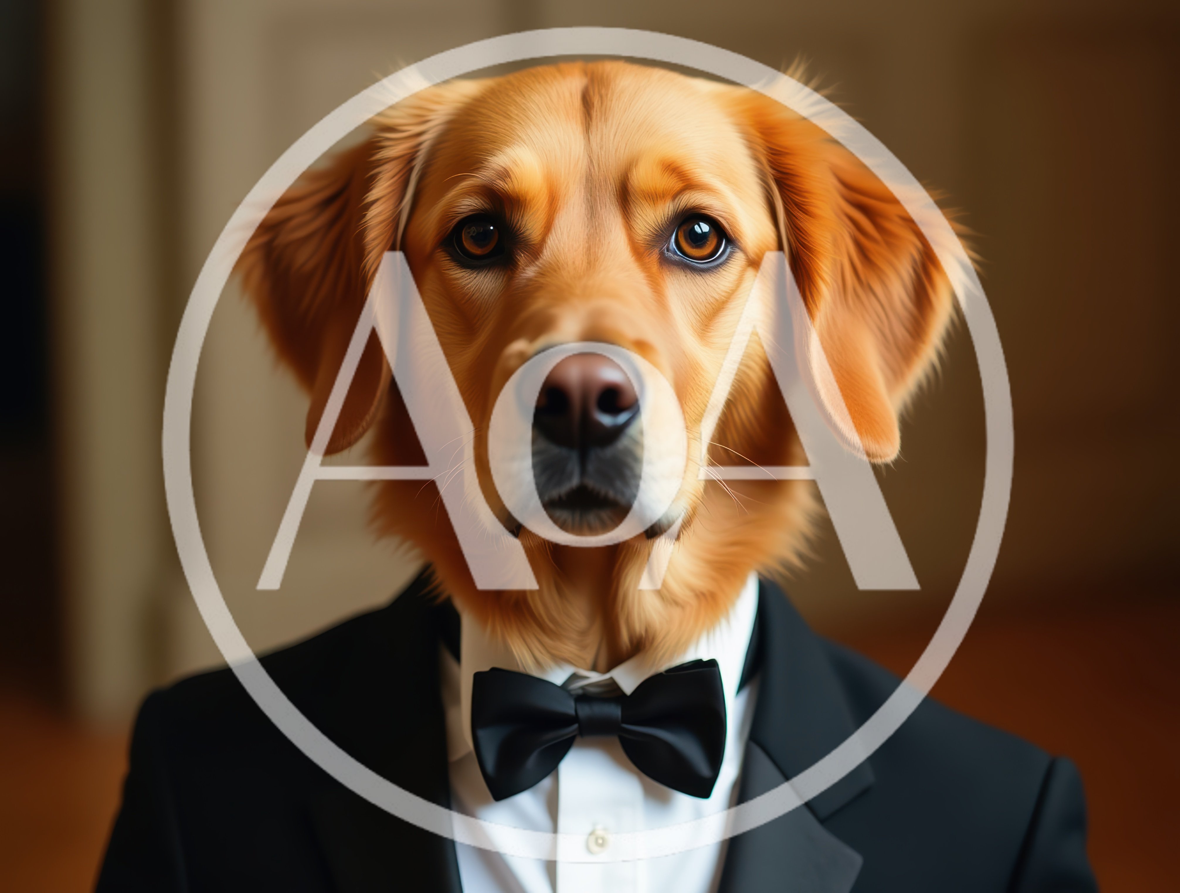 Golden Retriever Dog Wearing A Formal Tuxedo