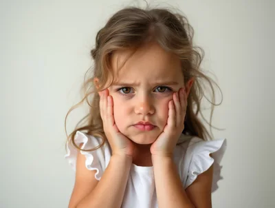Sad Little Girl Holding Her Cheeks