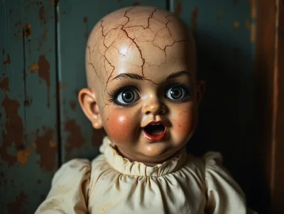 Creepy Vintage Doll With Cracked Porcelain Face