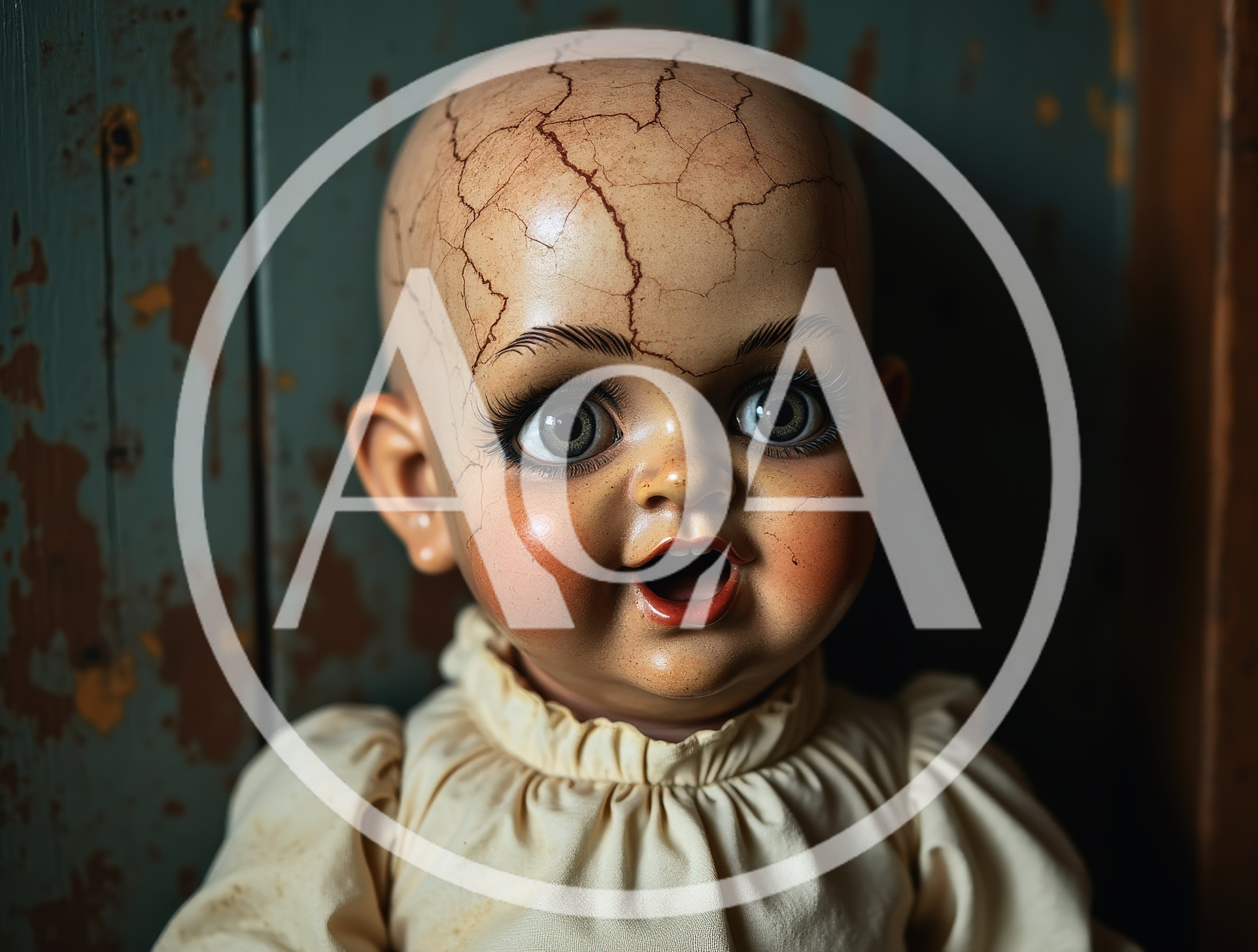 Creepy Vintage Doll With Cracked Porcelain Face