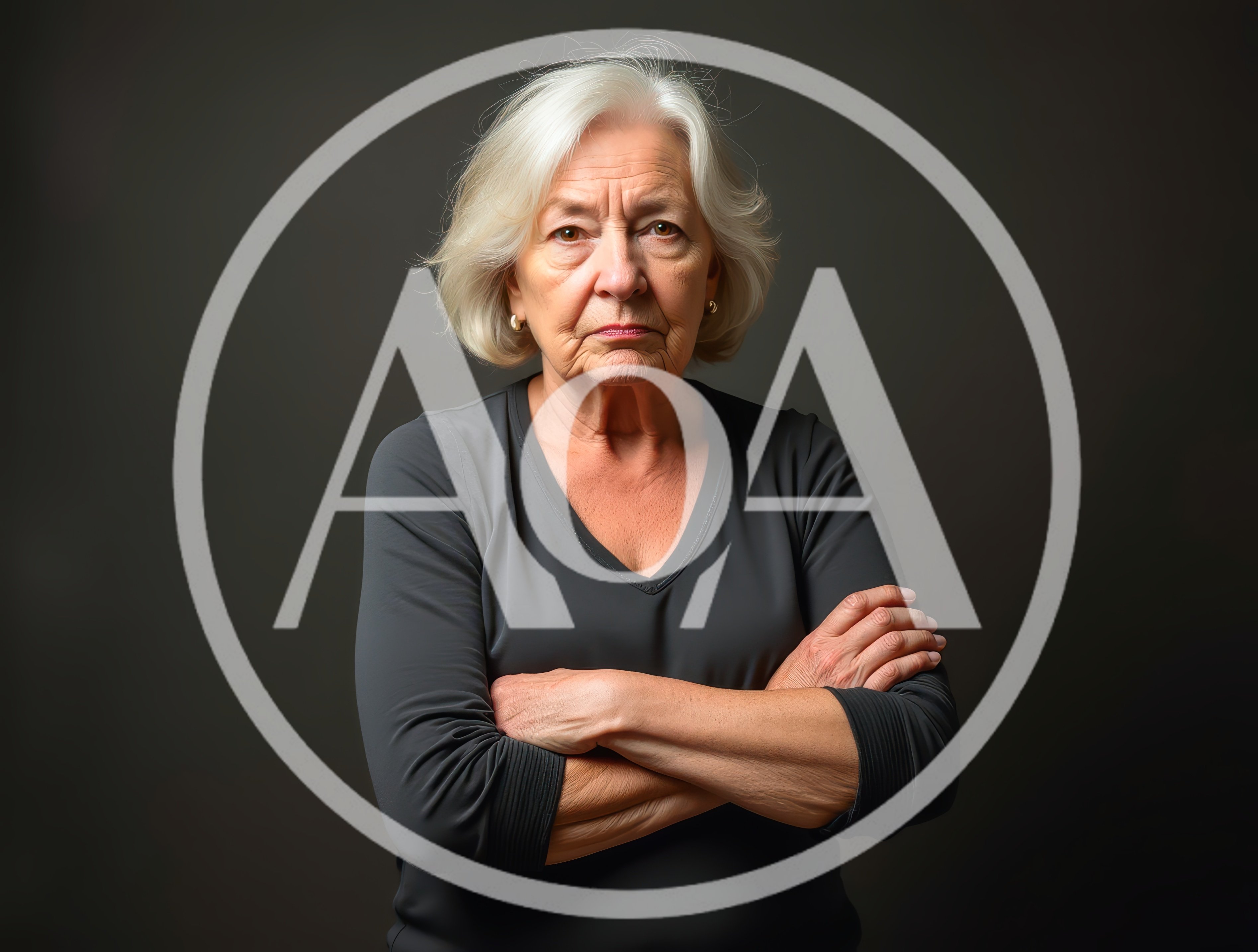Portrait Of A Serious Elderly Woman With Crossed Arms