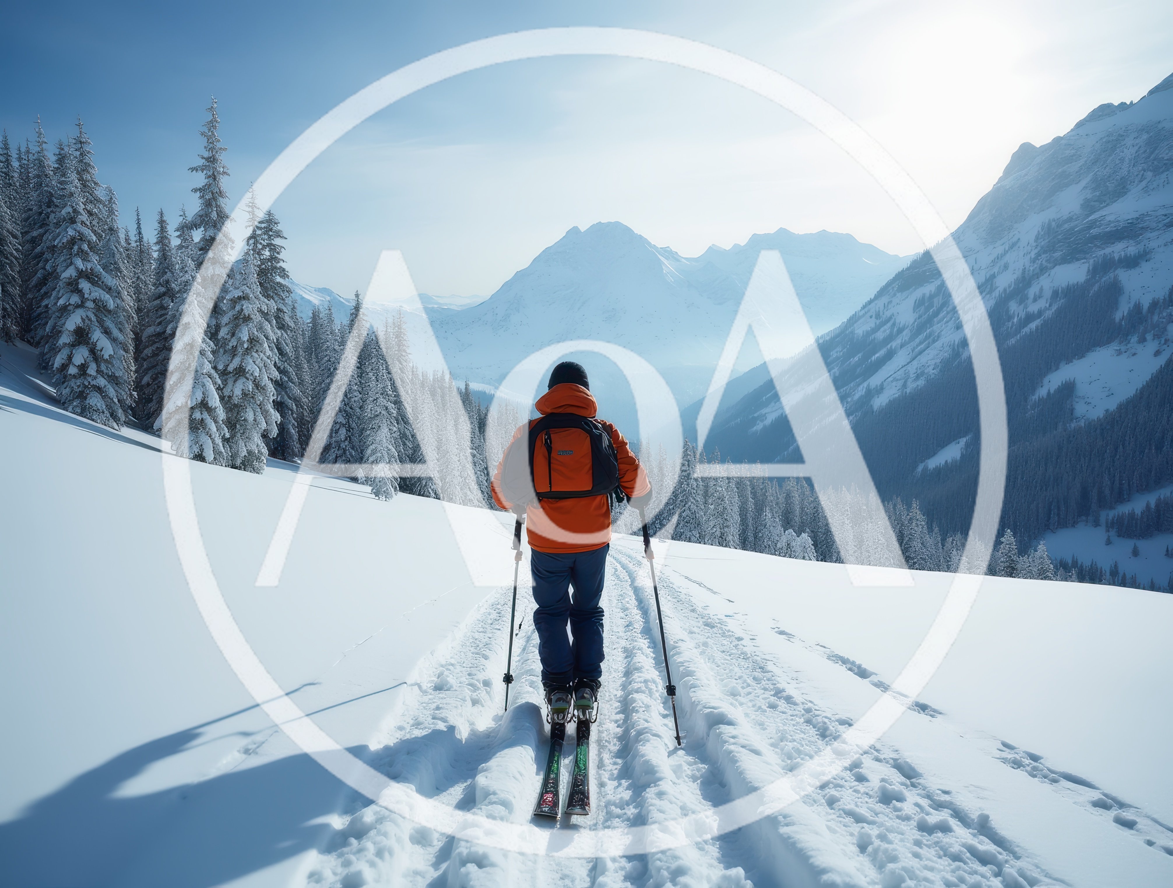 Backcountry Skier Trekking Through Snowy Mountain Landscape