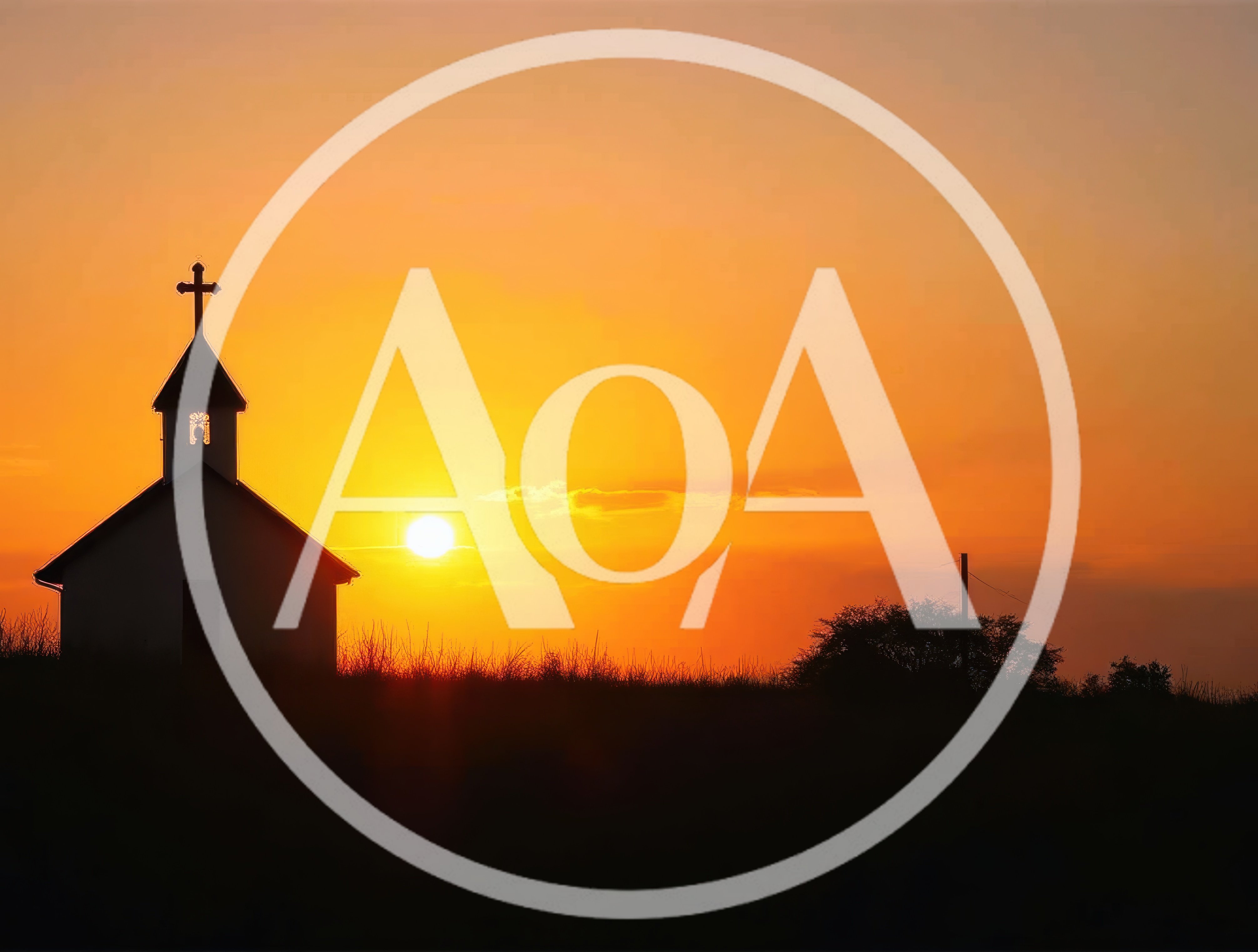 Small Church Silhouette Against A Vibrant Sunset Sky