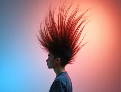 Young Man With Static Electricity Hair