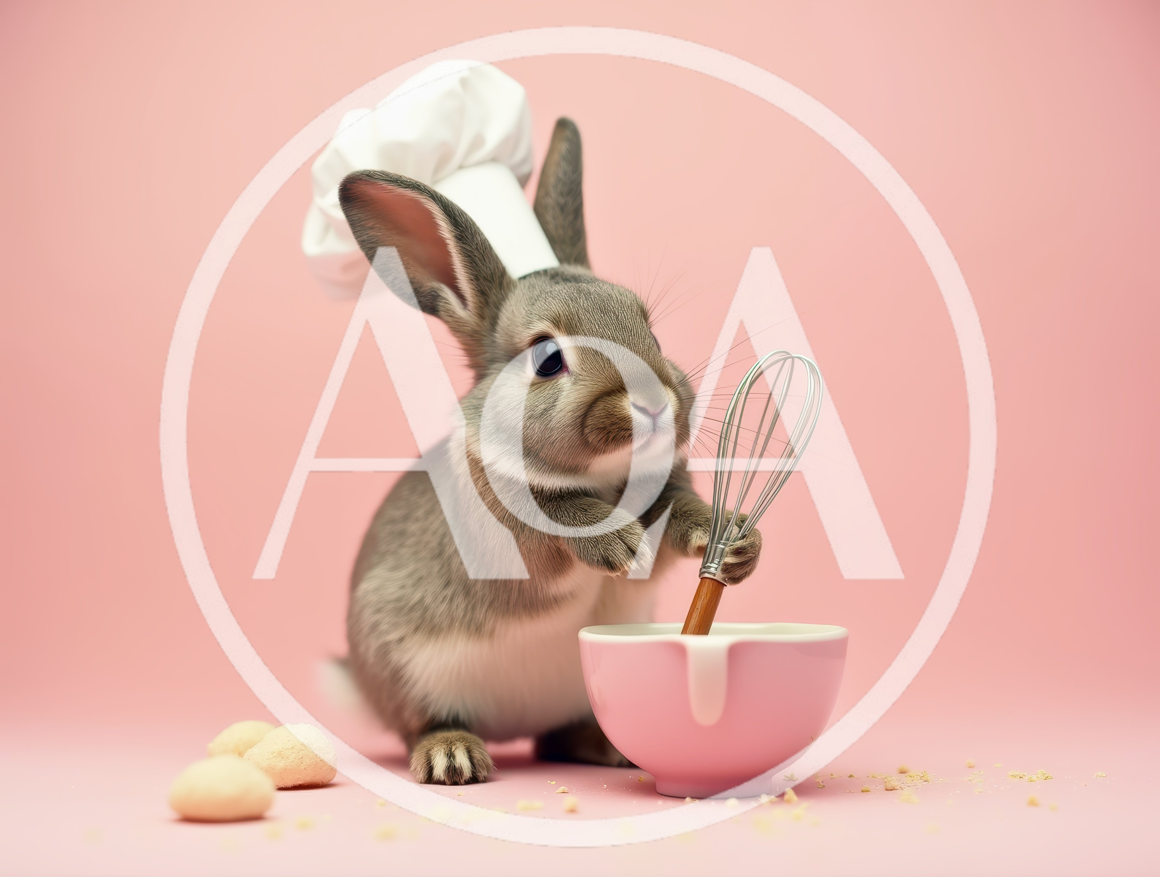 Cute Bunny Wearing Chef Hat Whisking In Bowl