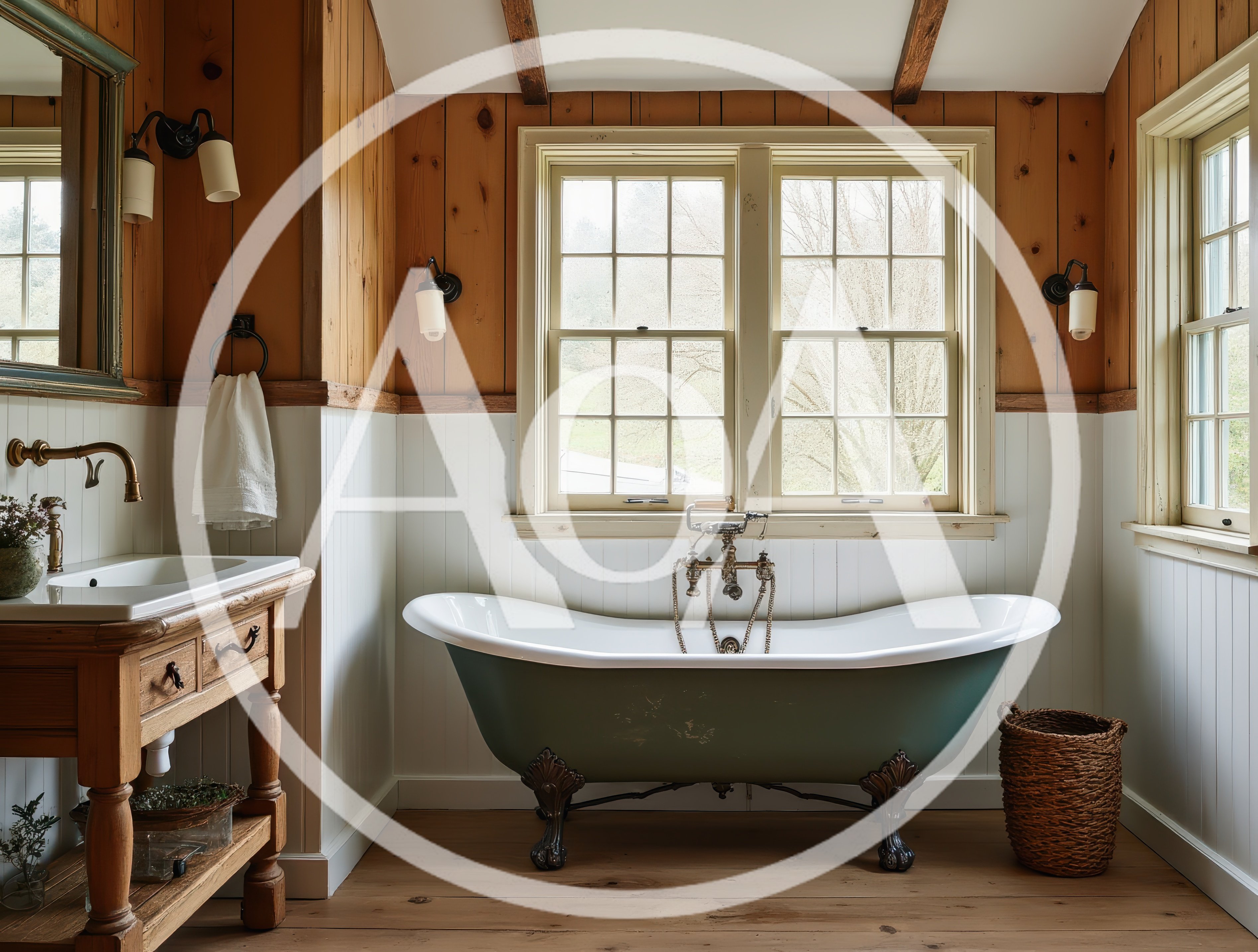 Rustic Bathroom Interior With Clawfoot Bathtub