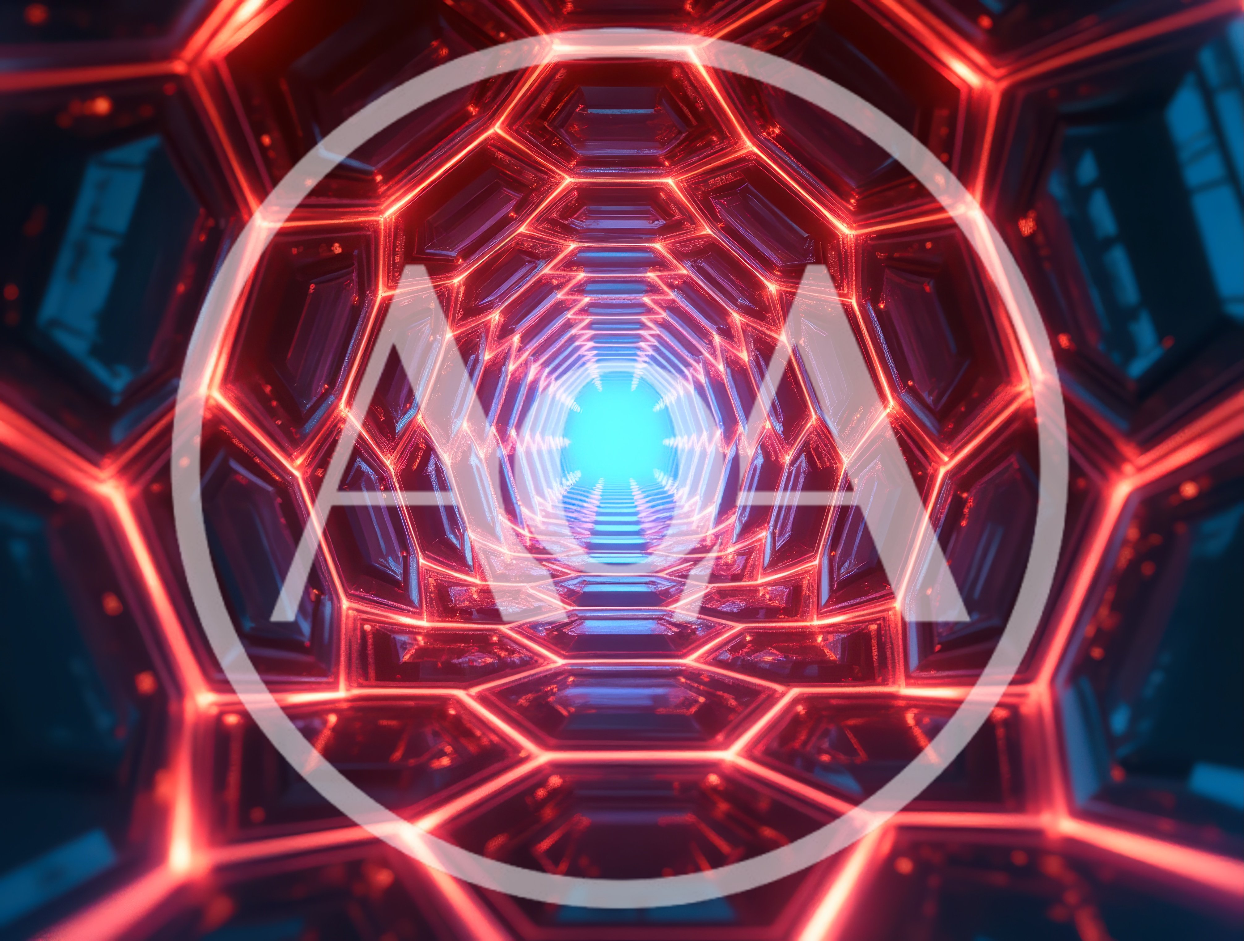 Futuristic Hexagonal Tunnel With Glowing Red Neon Lights