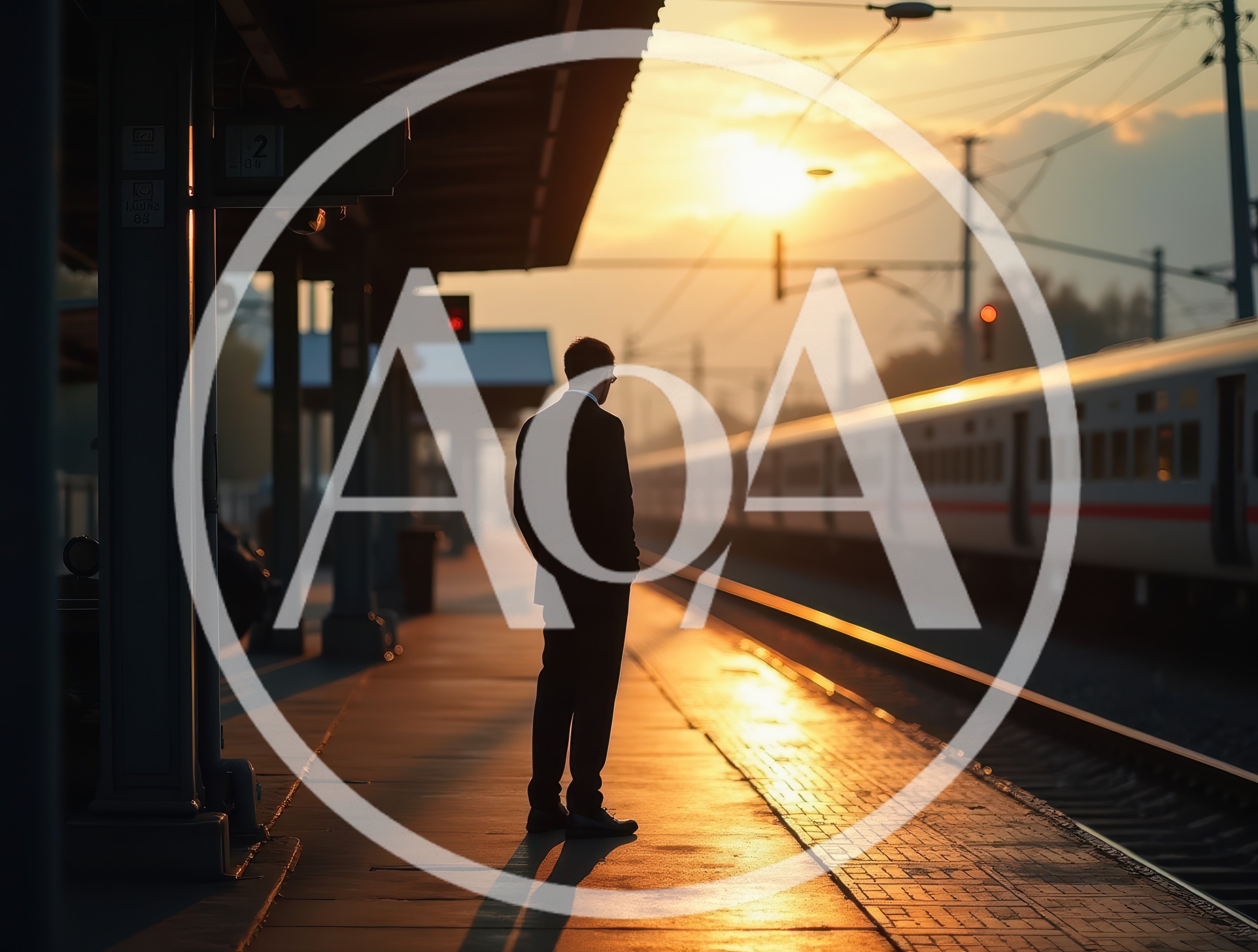 Businessman Standing Alone On A Train Platform At Sunset