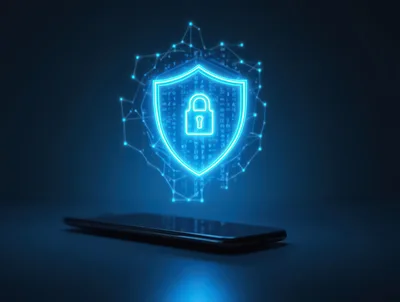 Digital Security Shield Hologram Above Smartphone